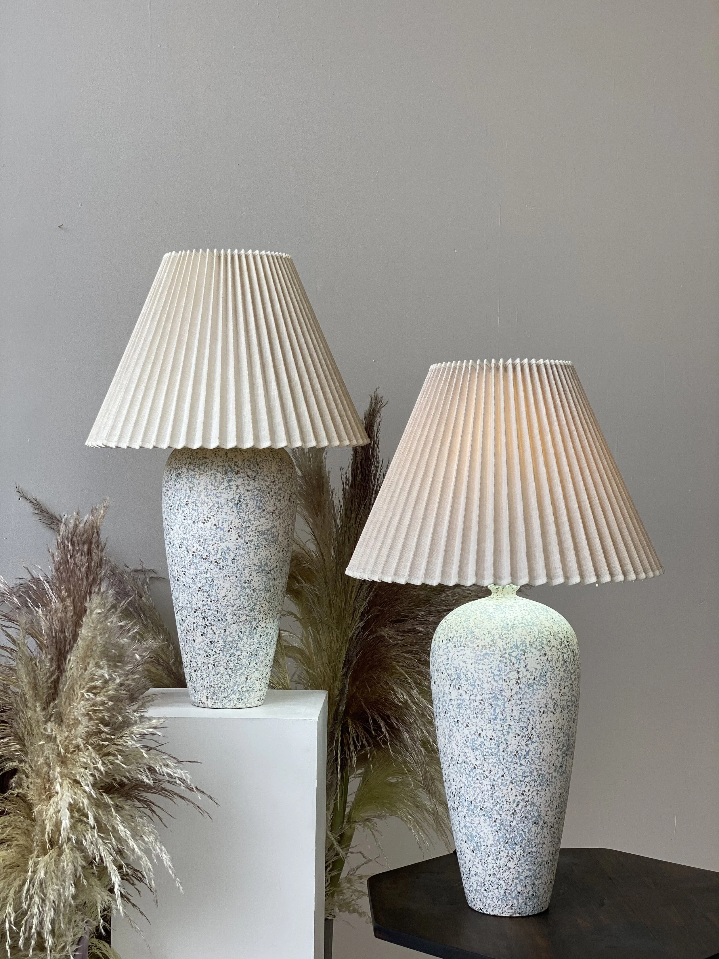 Vintage Speckled Ceramic Lamps, Pair, Circa 1980s