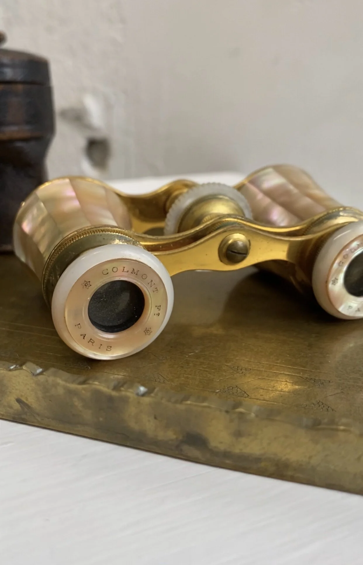 Antique 19th Century Colmont Opera Glasses Antique 1905 Colmont FT Paris Bronze & Mother of Pearl Opera  main image 4