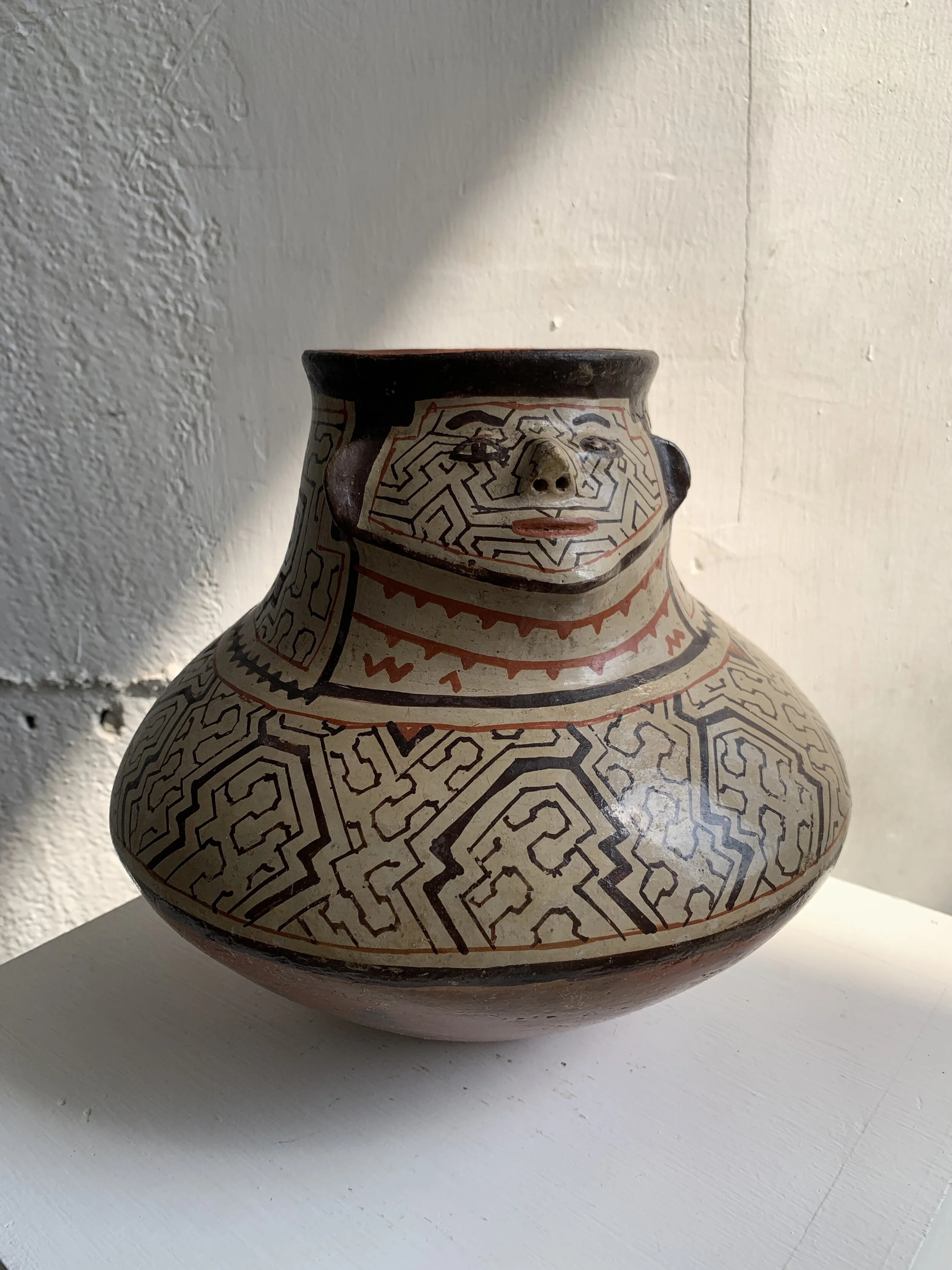 Vintage Smithsonian Museum Shops Terracotta Shipibo Conibo, Peruvian Face Vase