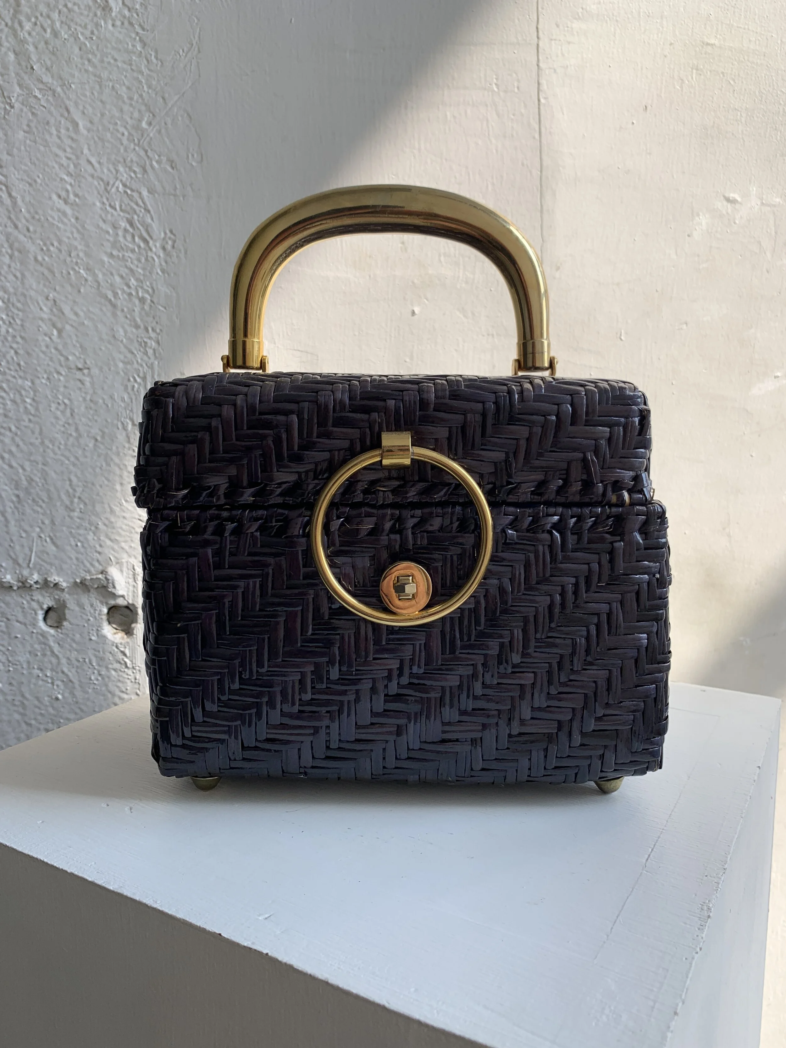 Vintage Walborg Lacquered Straw Top Handle Purse, 1960s