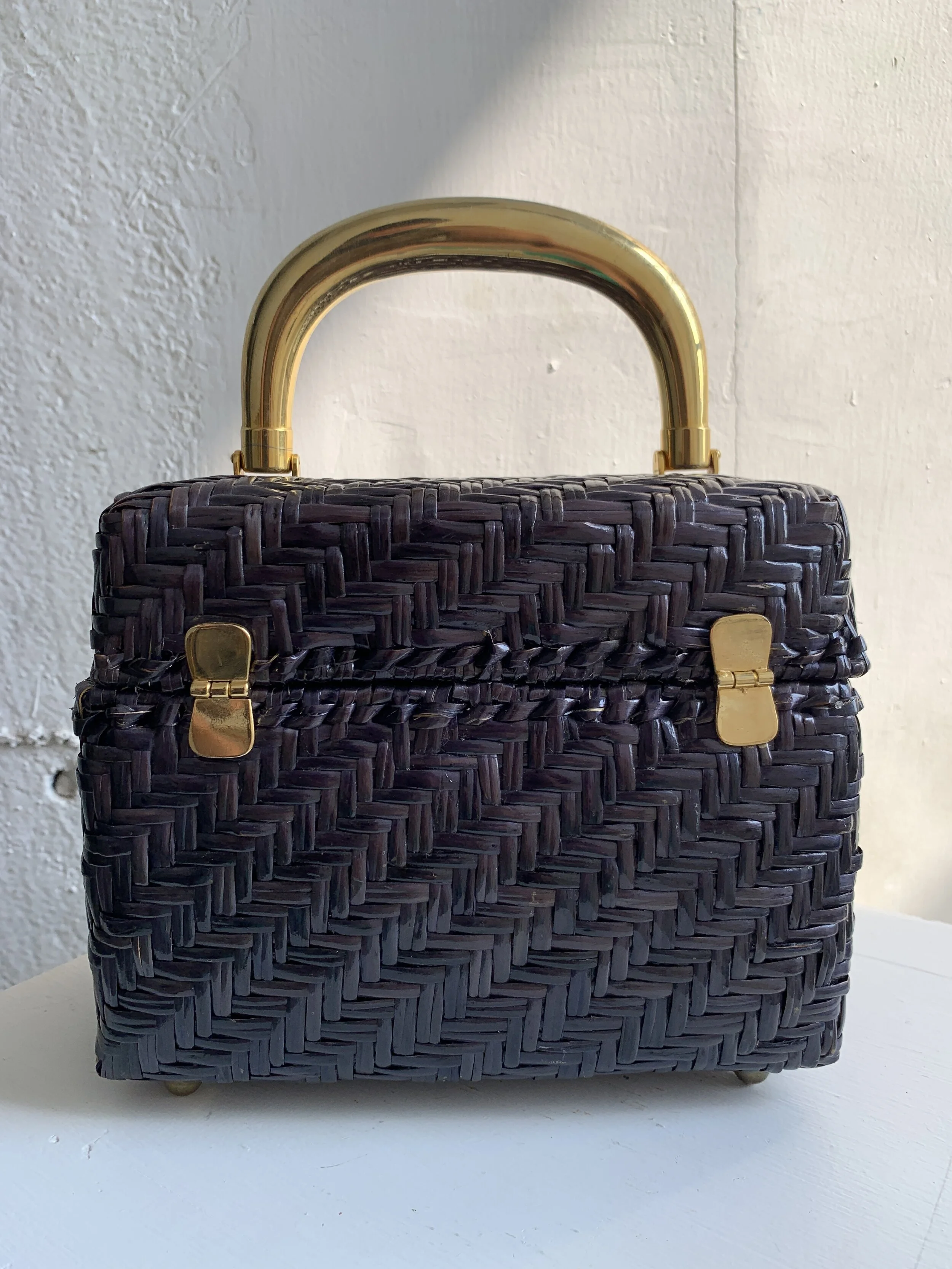 Vintage Walborg Lacquered Straw Top Handle Purse, 1960s