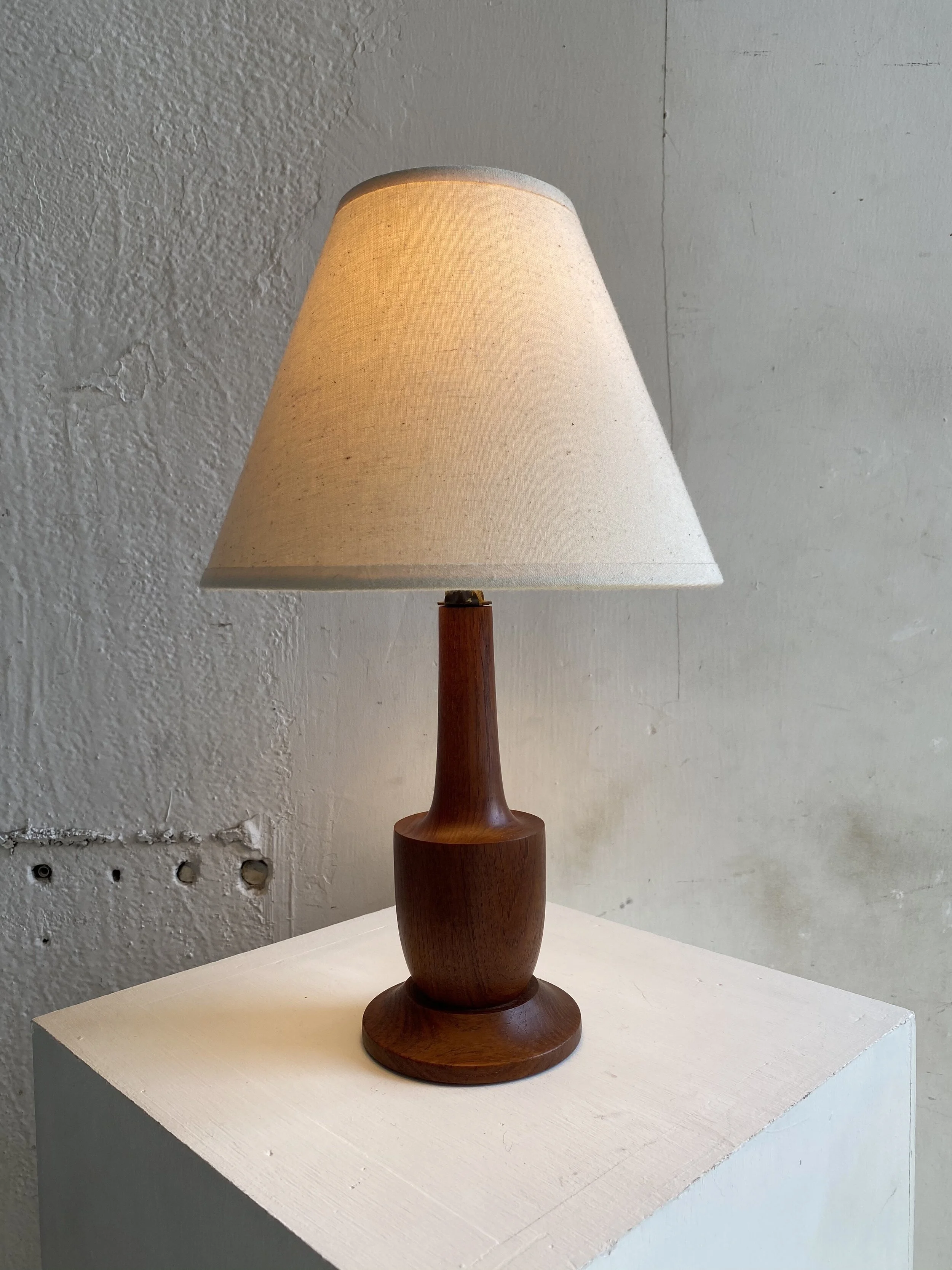 Vintage Petite Teak Table Lamp, Circa 1950's