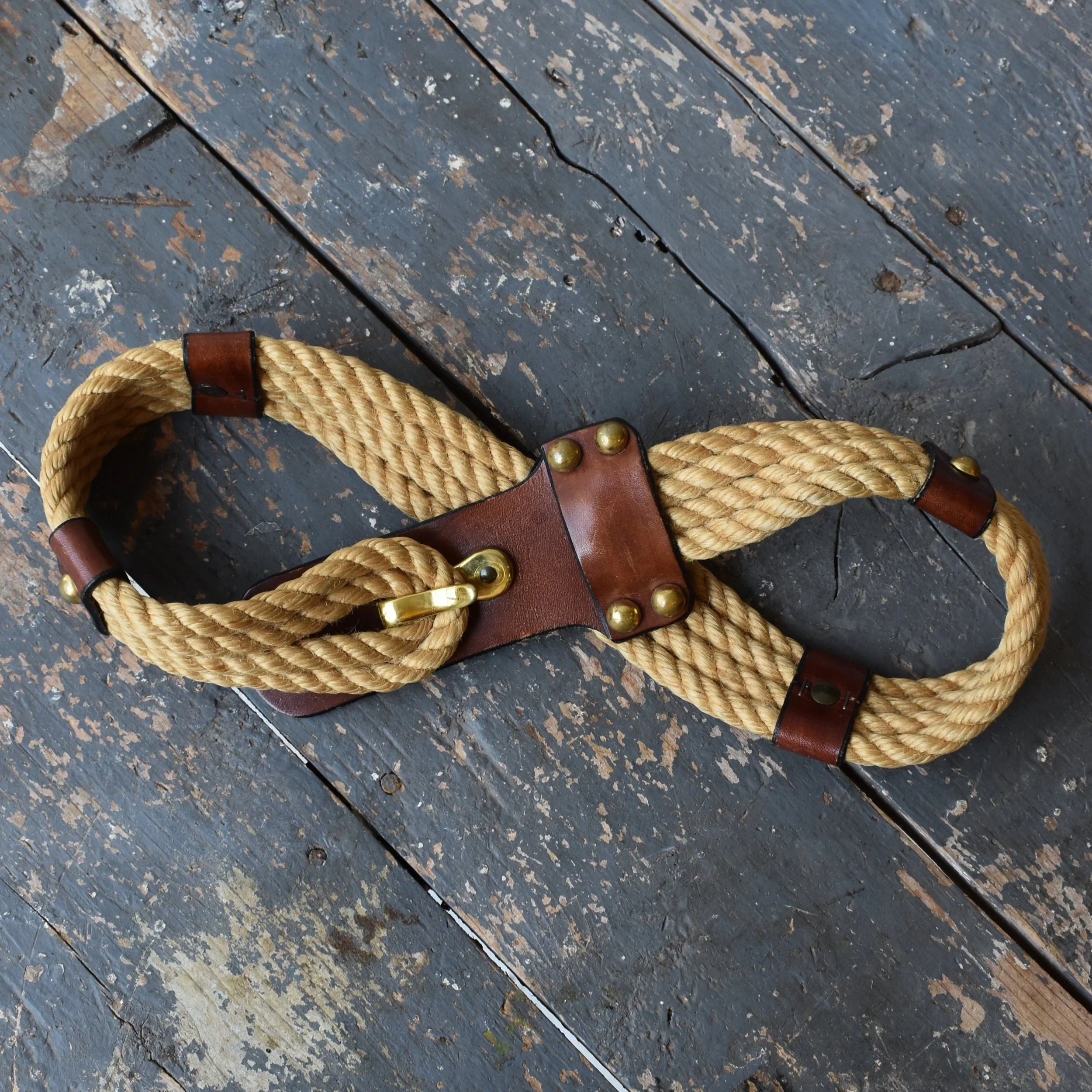 Vintage Rope + Leather Belt with Brass Details by Etienne 