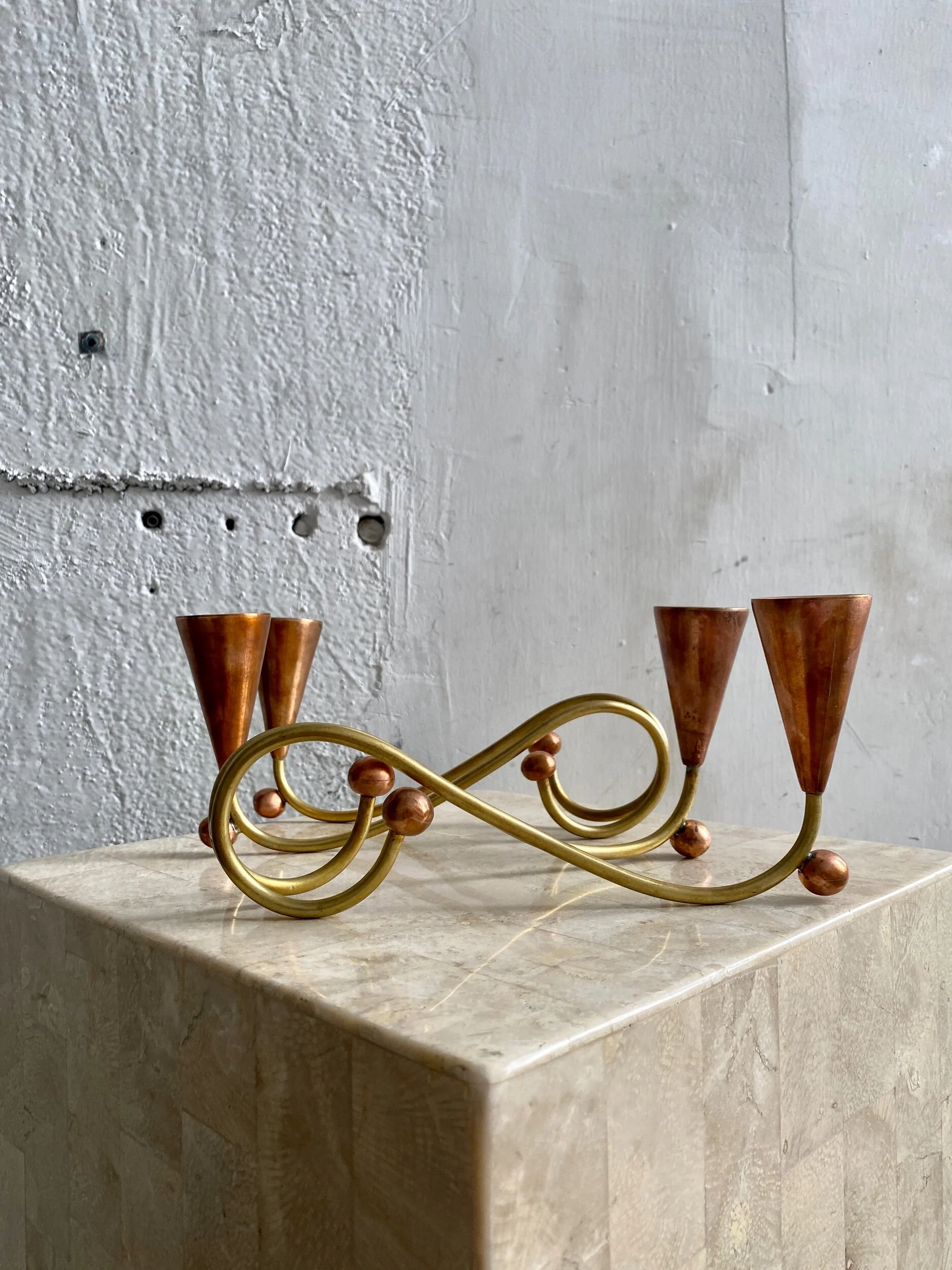 Vintage Mid Century Modernist Set of Los Castillos-Style Brass +