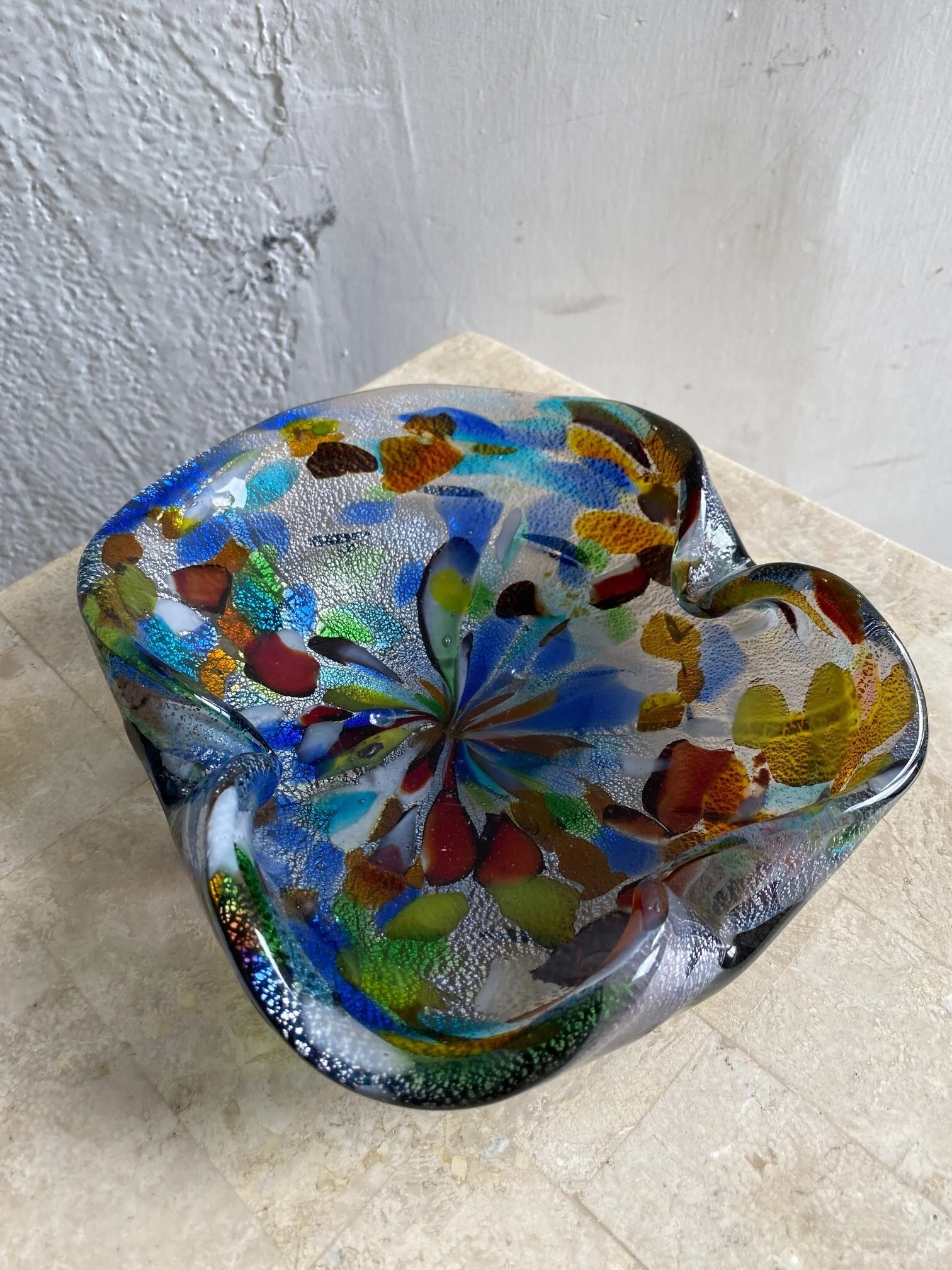 Vintage Multicolor Murano Glass Ashtray, Circa 1960s