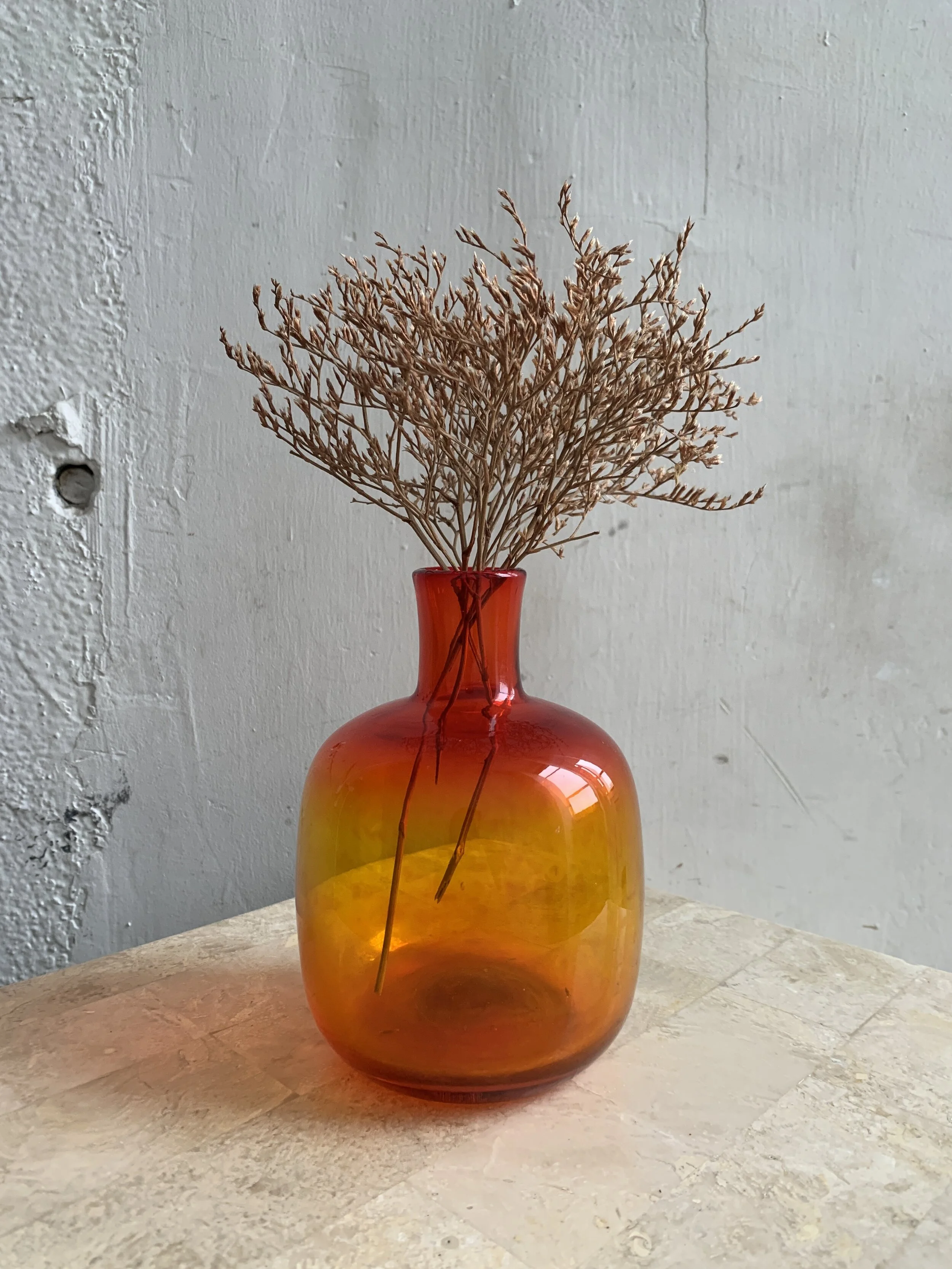 Vintage Red and Orange Amberina Ombre Blenko Bottle Vase, Circa 1960s