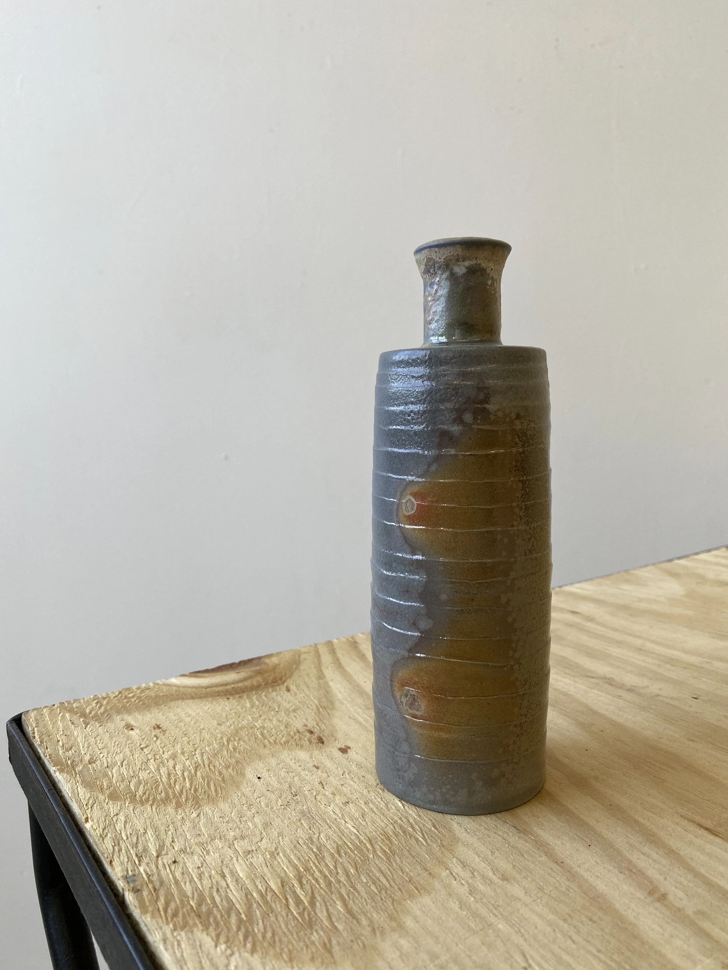 Vintage Blue Grey Soda Fired Bottle Vase