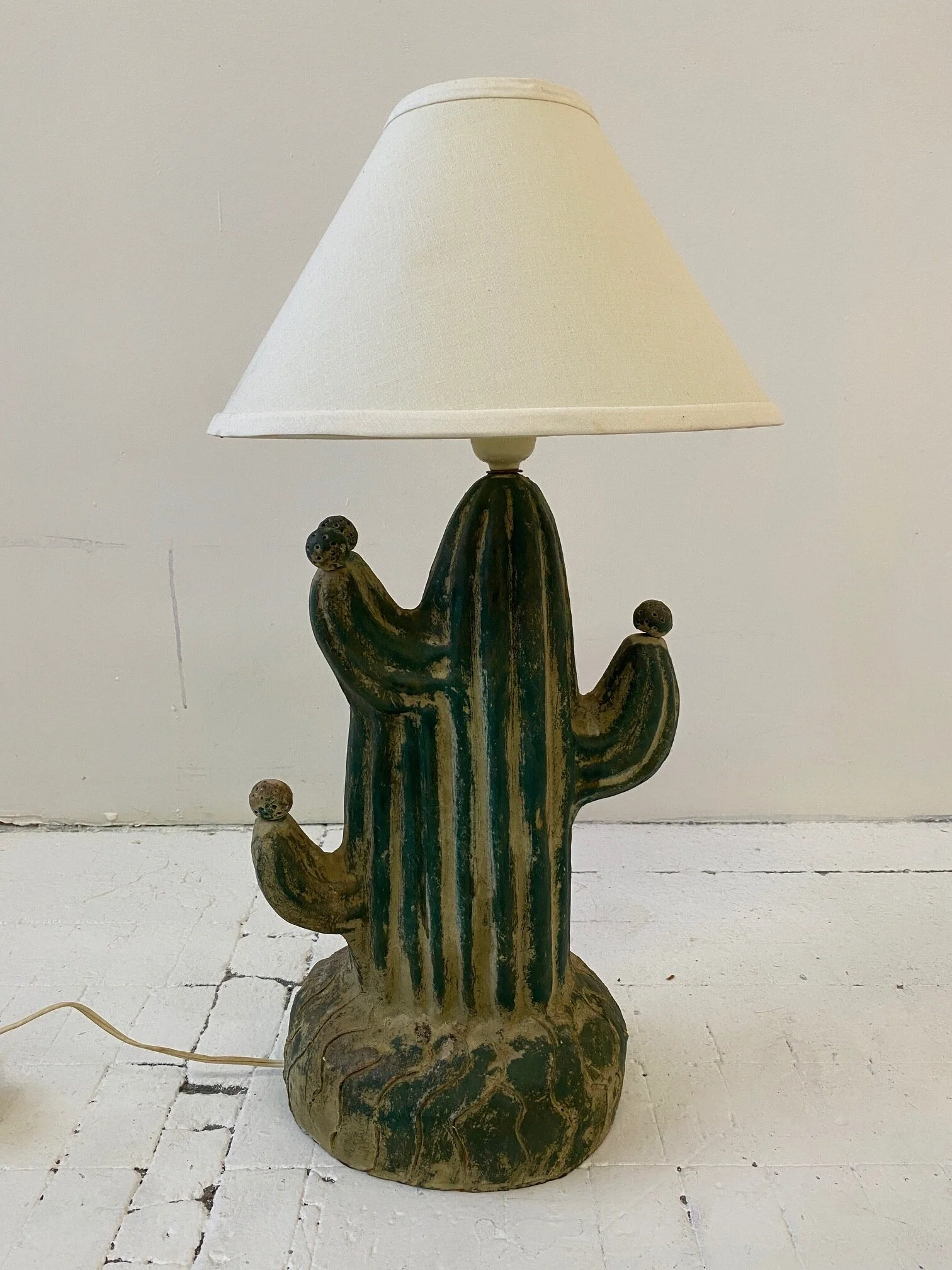 サボテンランプSTAR CACTUS LAMPS Vintage Hand-Made Painted Terracotta Saguaro Cactus Lamp, Circa