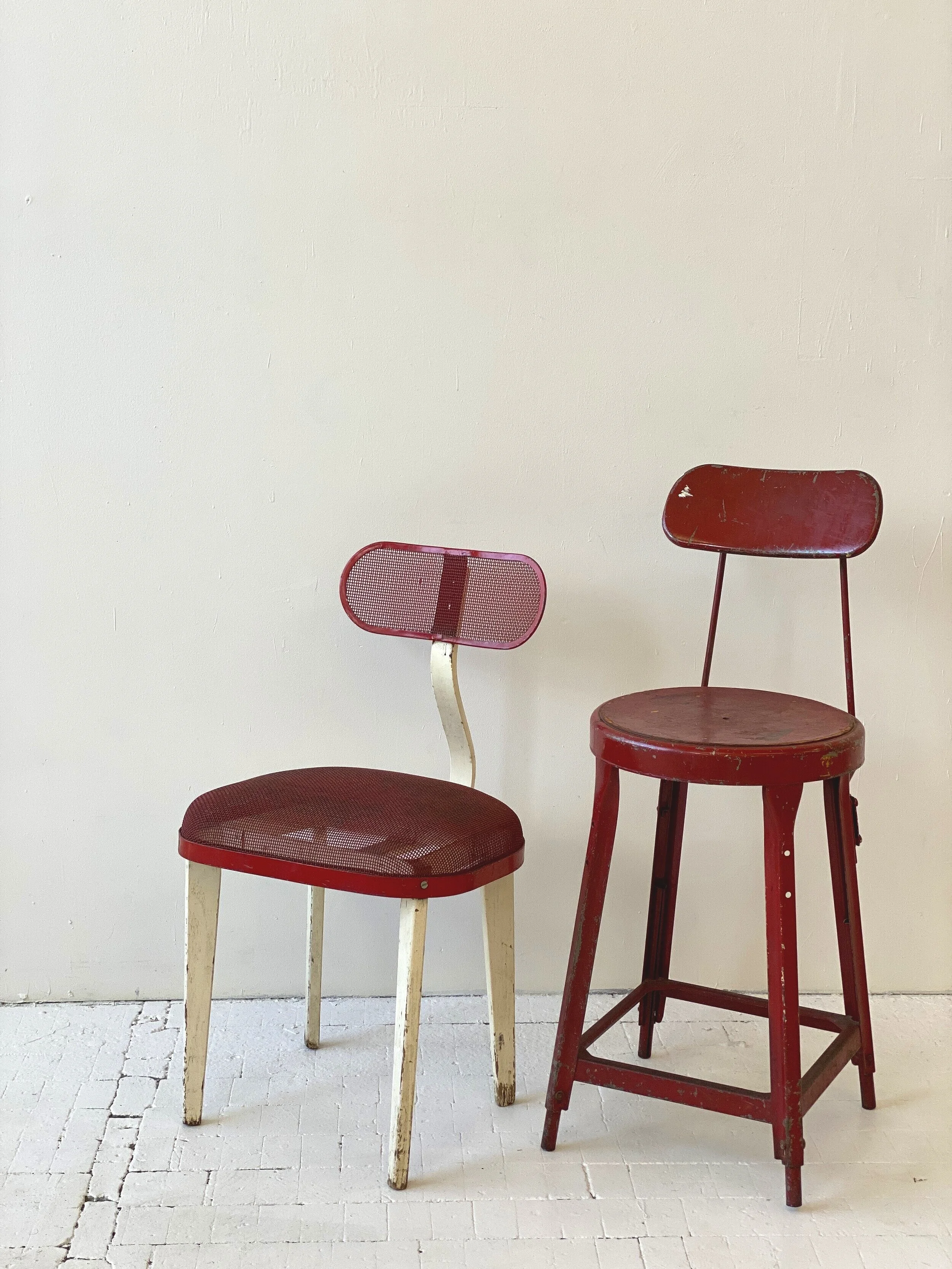 Vintage Red Metal Industrial Drafting Stool, Circa 1950s — portmanteau new  york, image size:2500x3333