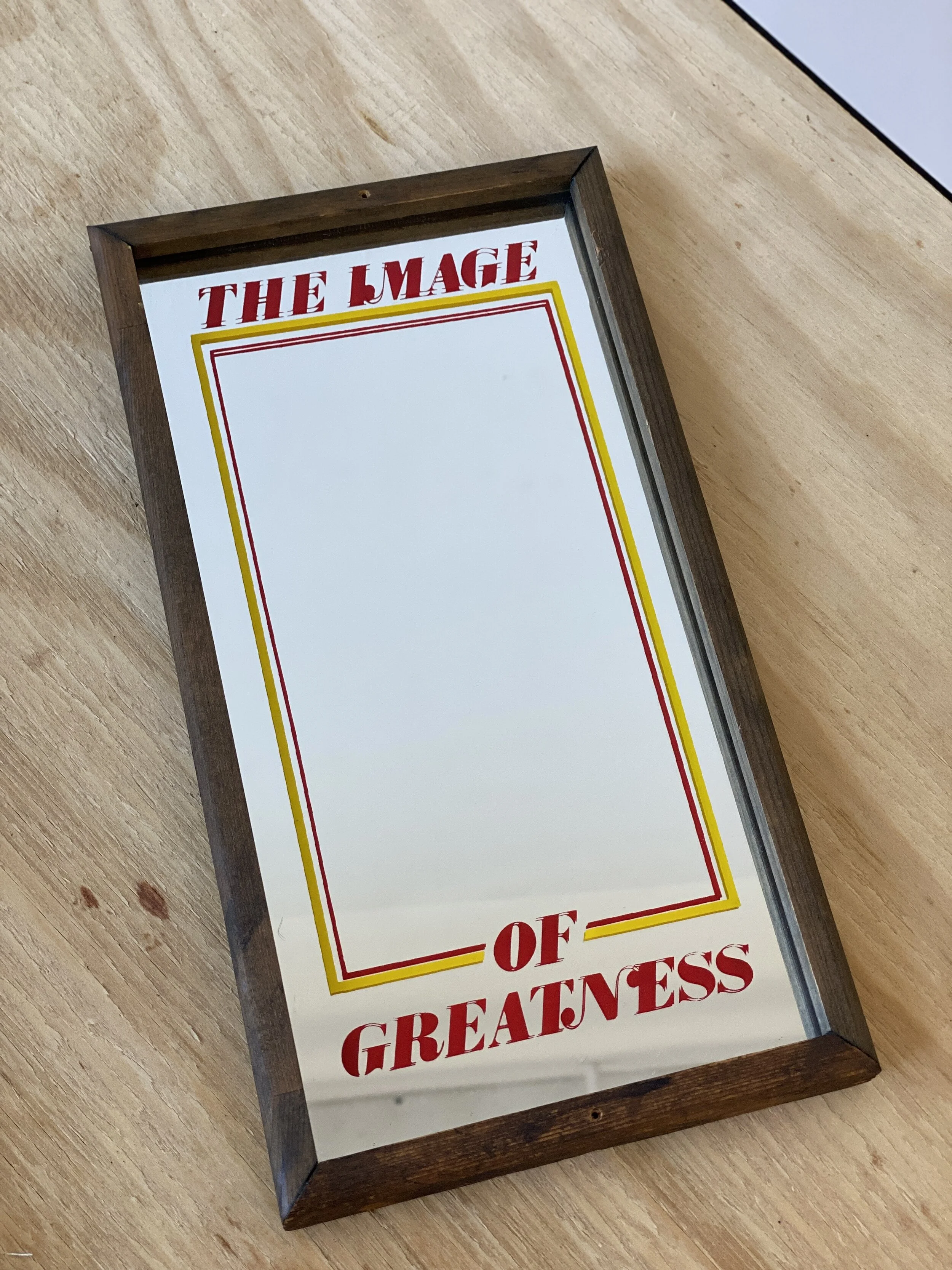 Vintage "Image of Greatness" Graphic Decal Mirror, Circa 1970s