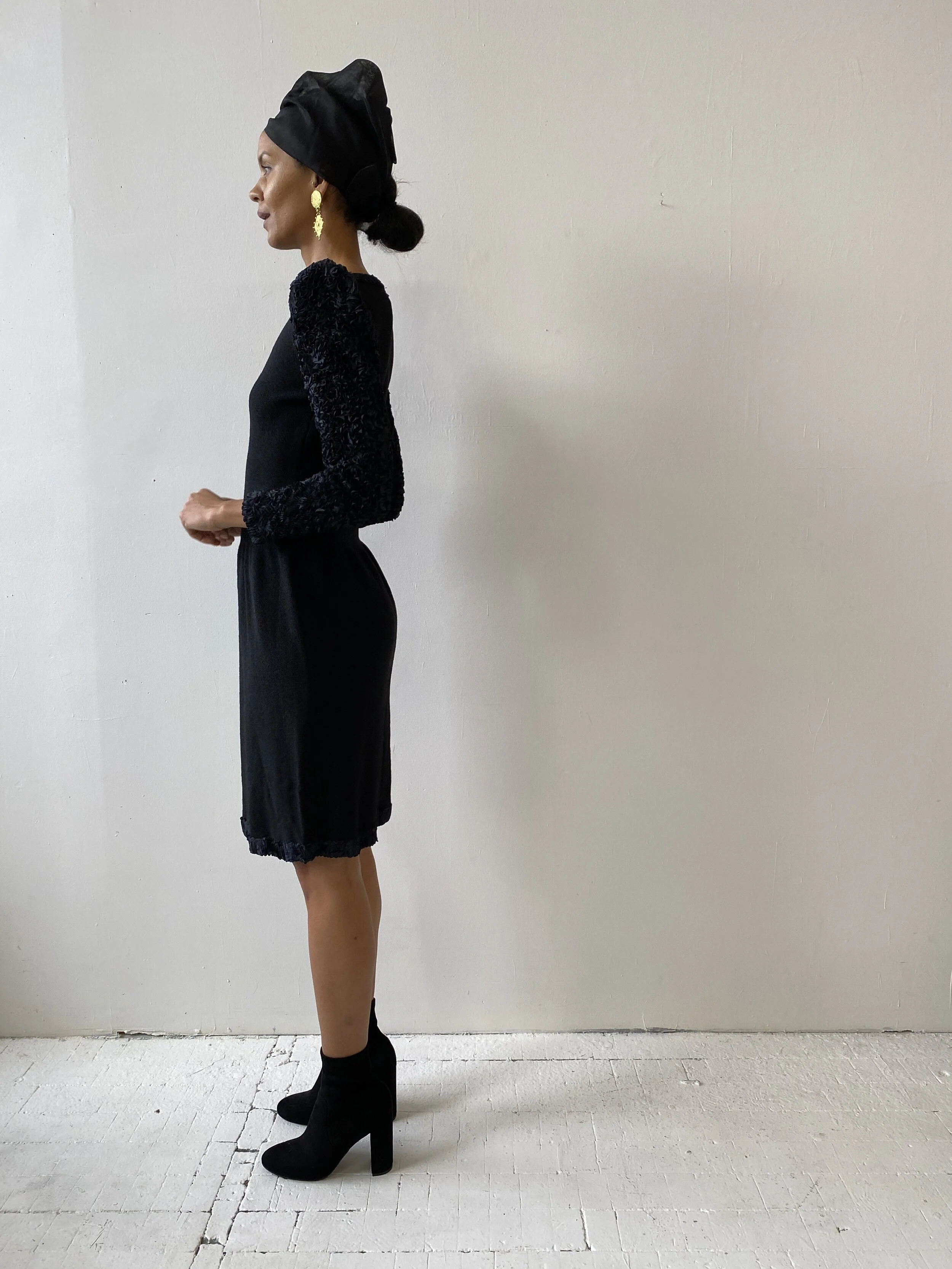 Robe Tricotée Vintage Adolfo New York Taille M - Bleue, Occasion Très Bon état - Style Rétro Années 70-80