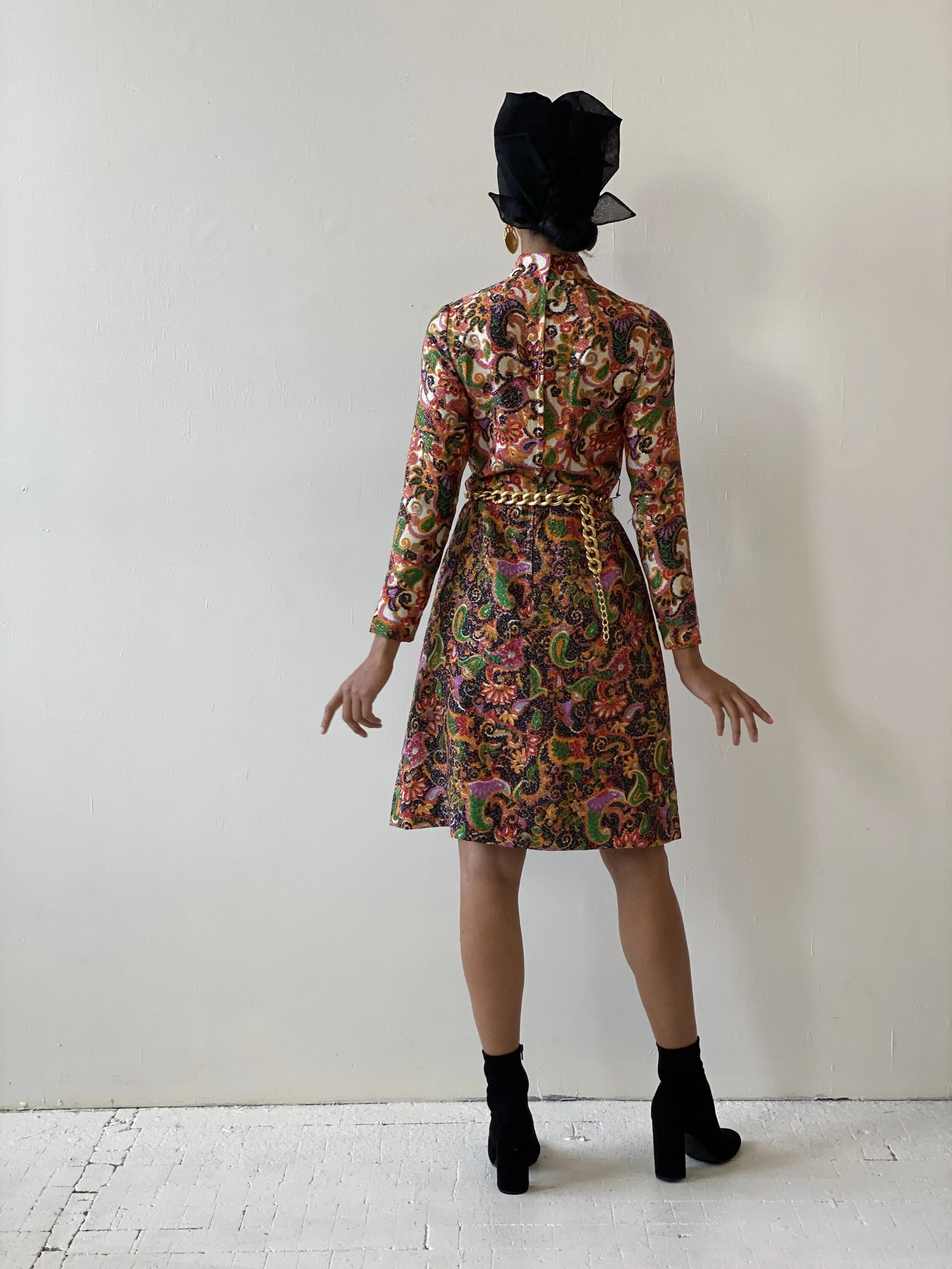 Vintage Metallic Paisley Cutout Dress, Circa 1960s