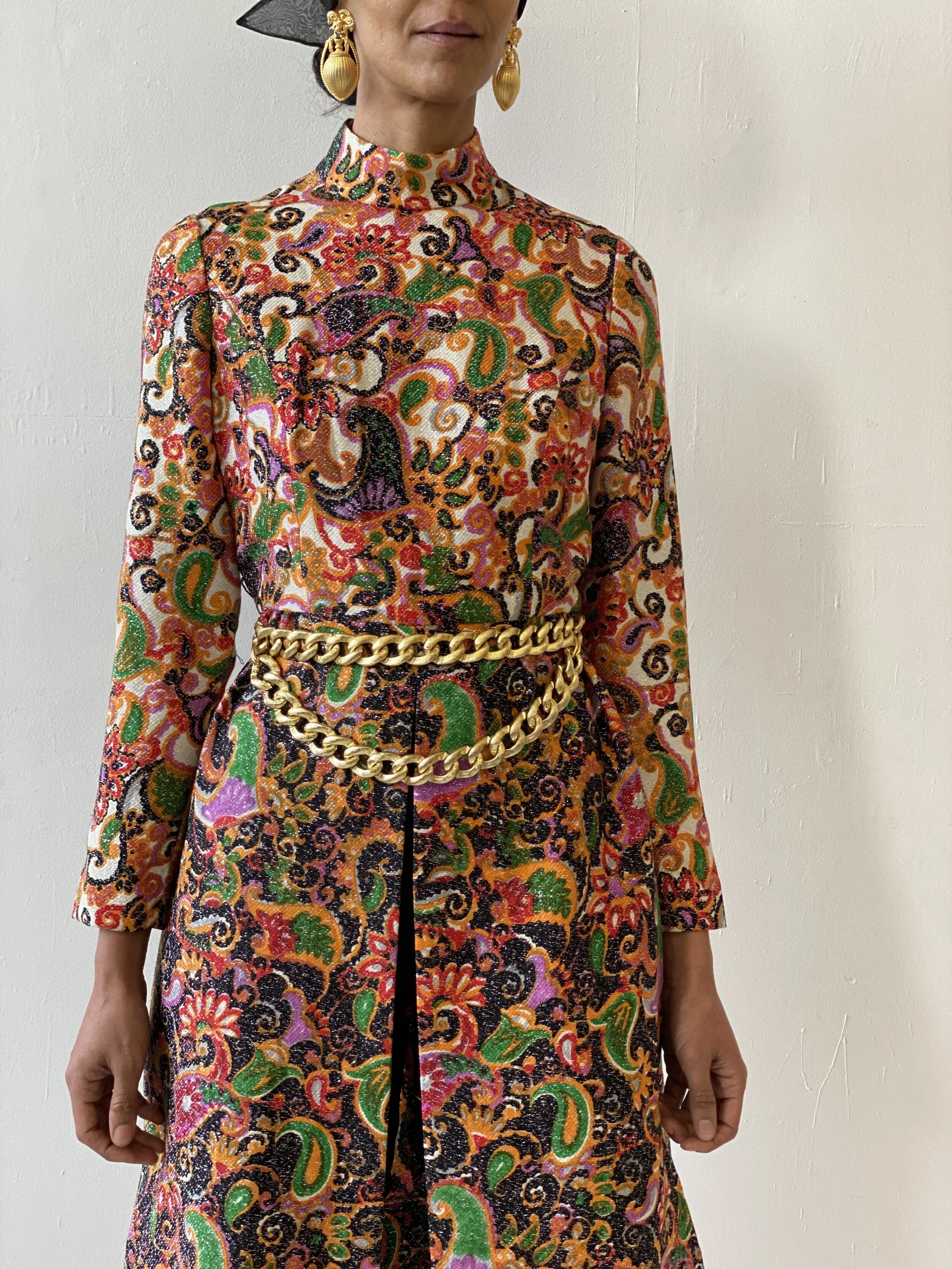 Vintage Metallic Paisley Cutout Dress, Circa 1960s