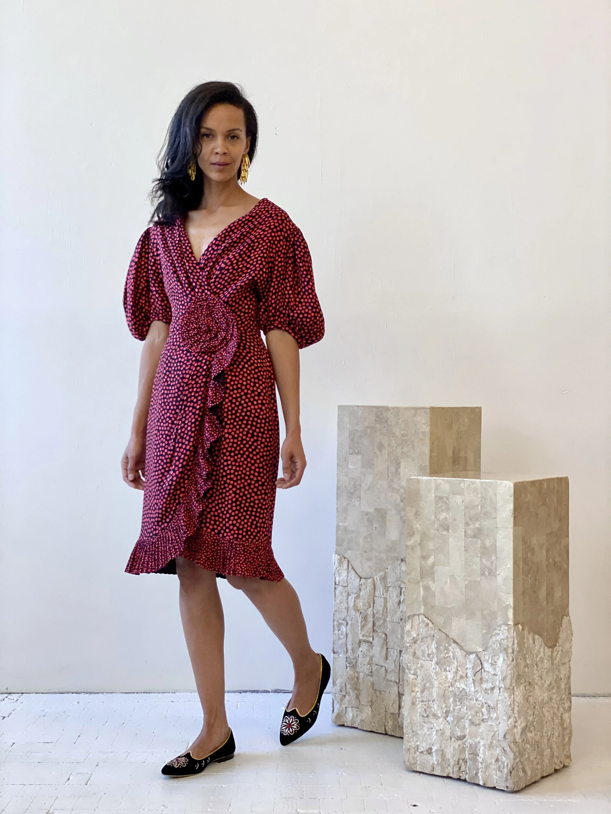 albert nipon silk dress ALBERT NIPON polka dot silk dress