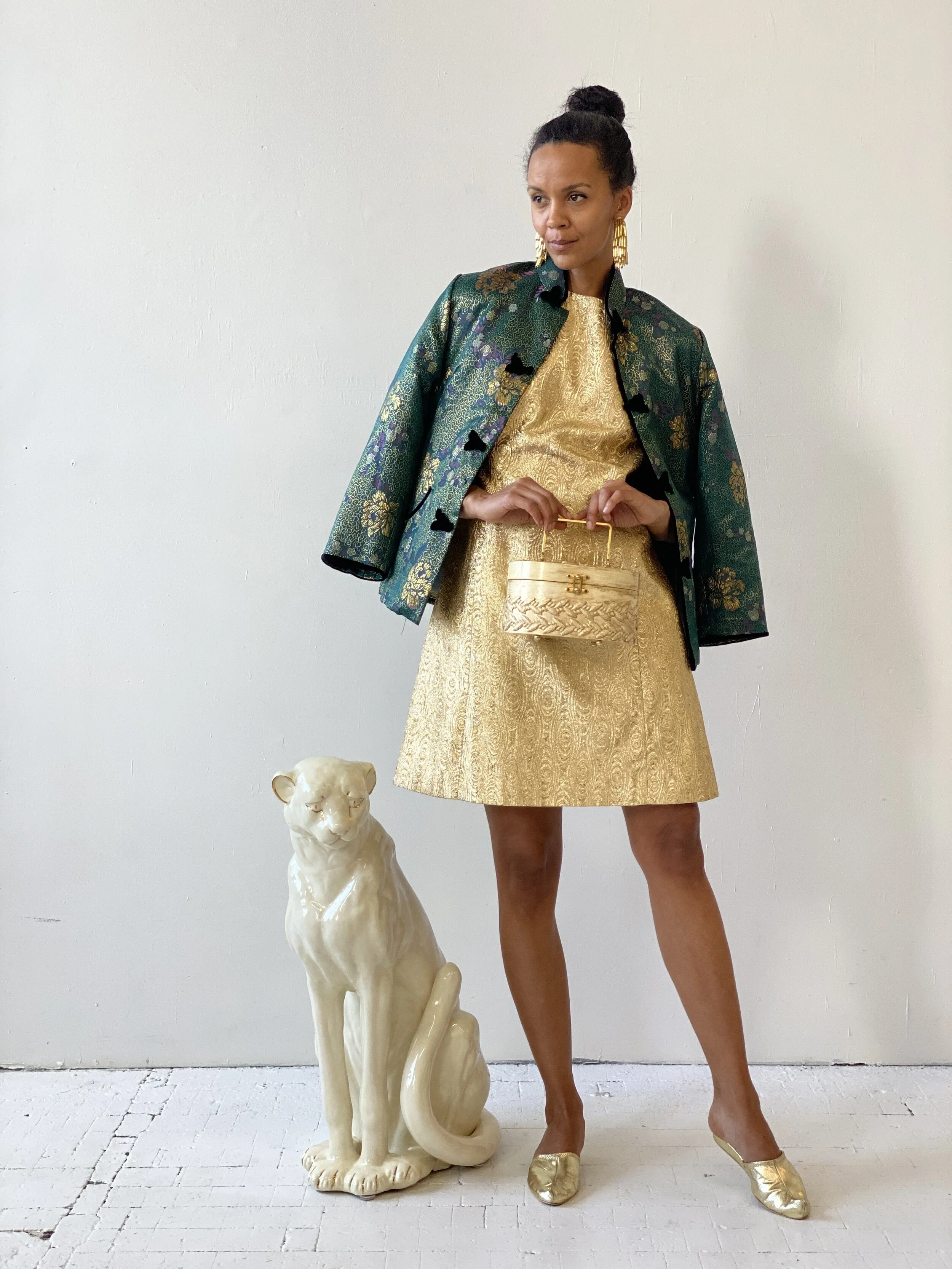 Vintage Gold Lam Wood Grain Shift Dress, Circa 1960s portmanteau new york Vintage Gold Lam Wood Grain Shift Dress, Circa 1960s portmanteau new york