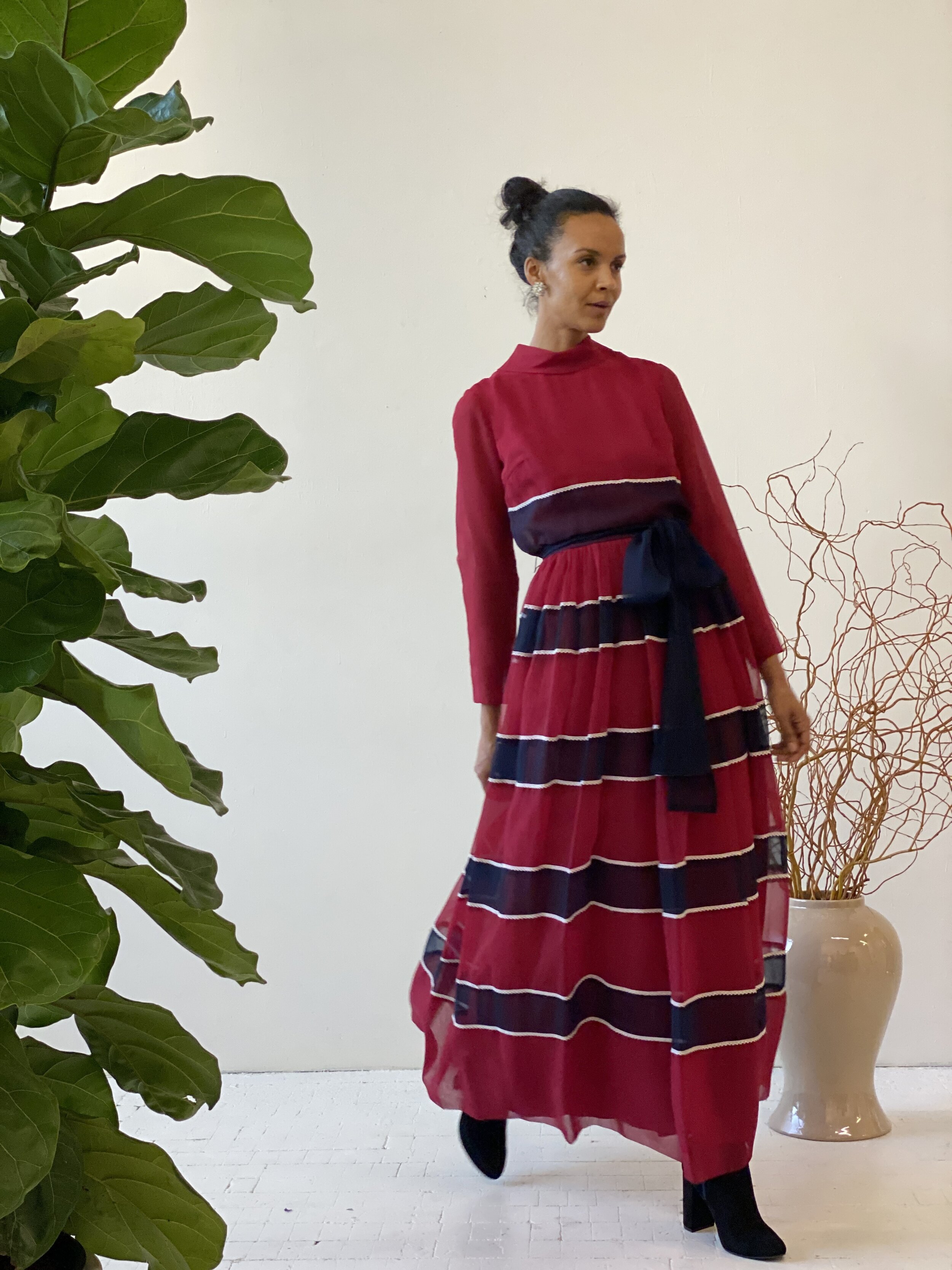 Vintage Miss Elliette California Organza Colorblocked Gown, Circa 1960s