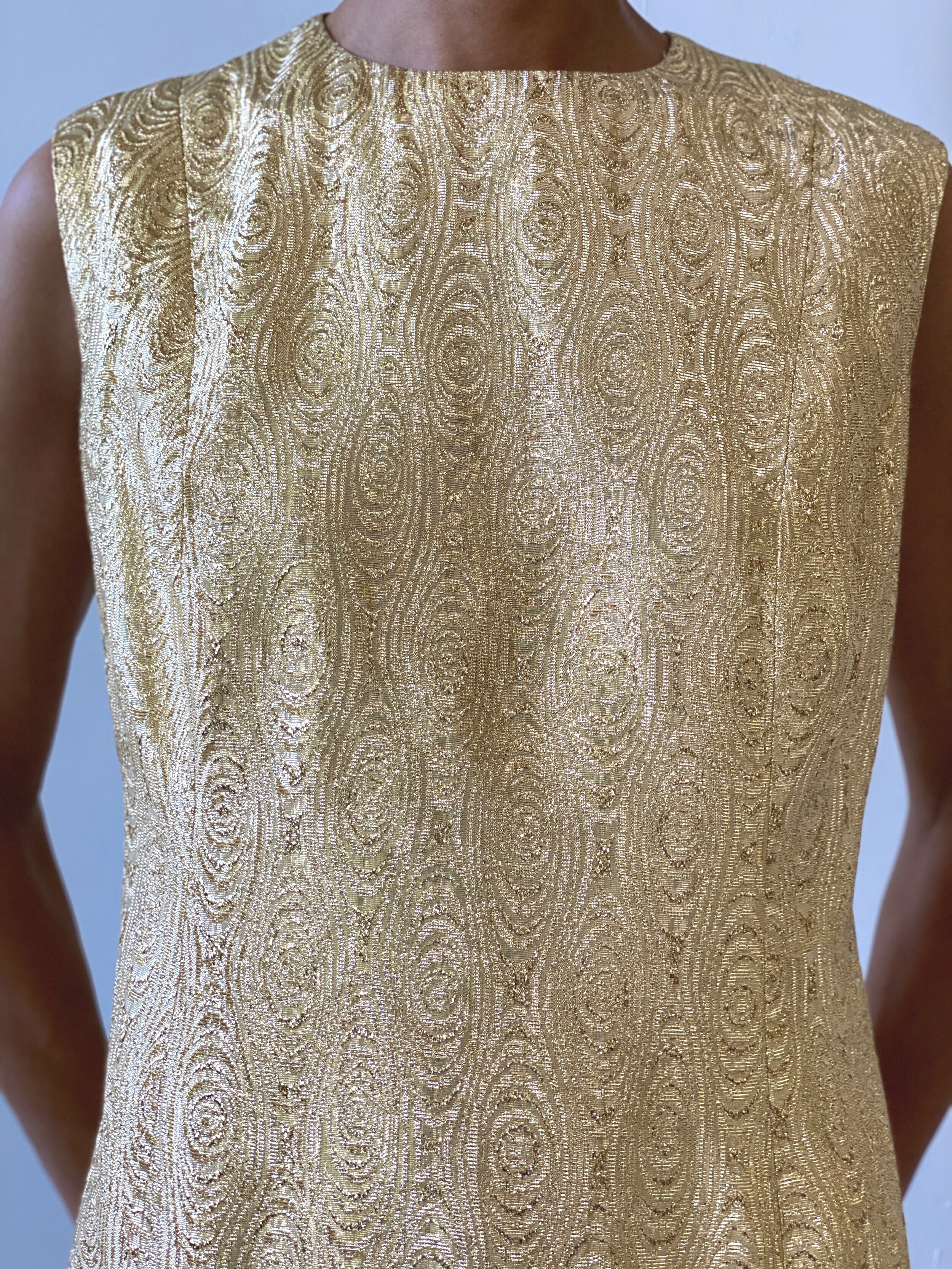 Vintage Gold Lam Wood Grain Shift Dress, Circa 1960s  portmanteau new york