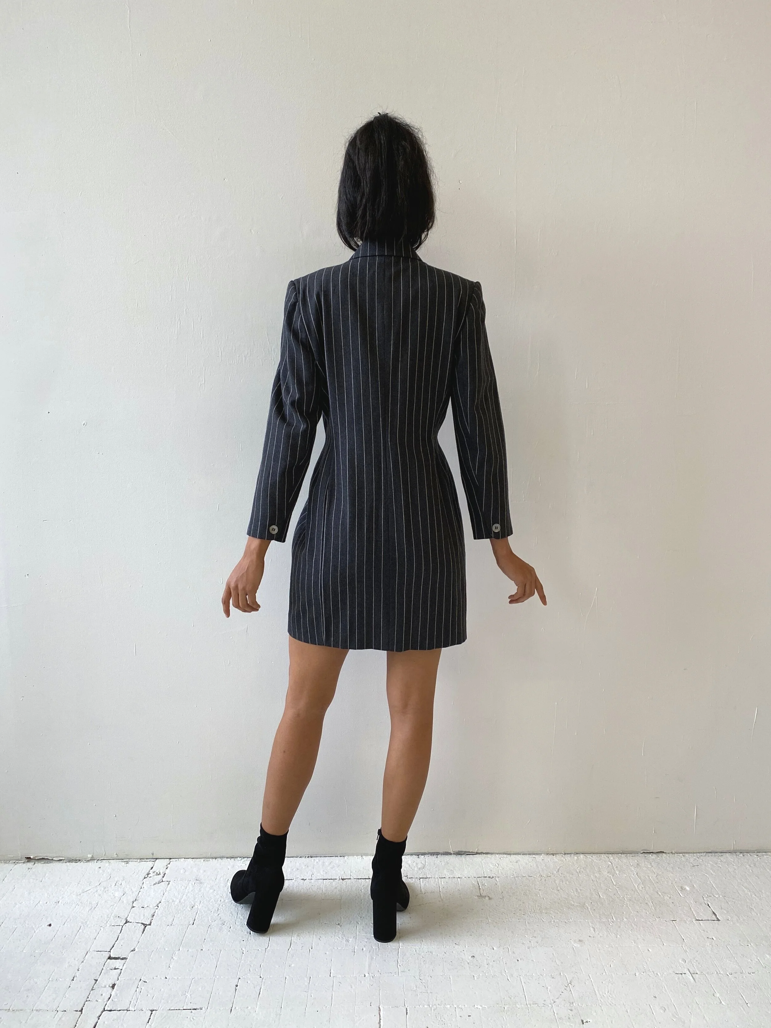 Vintage Nicole Miller Chalk Stripe Wool Blazer Dress, Circa 1990s   portmanteau new york