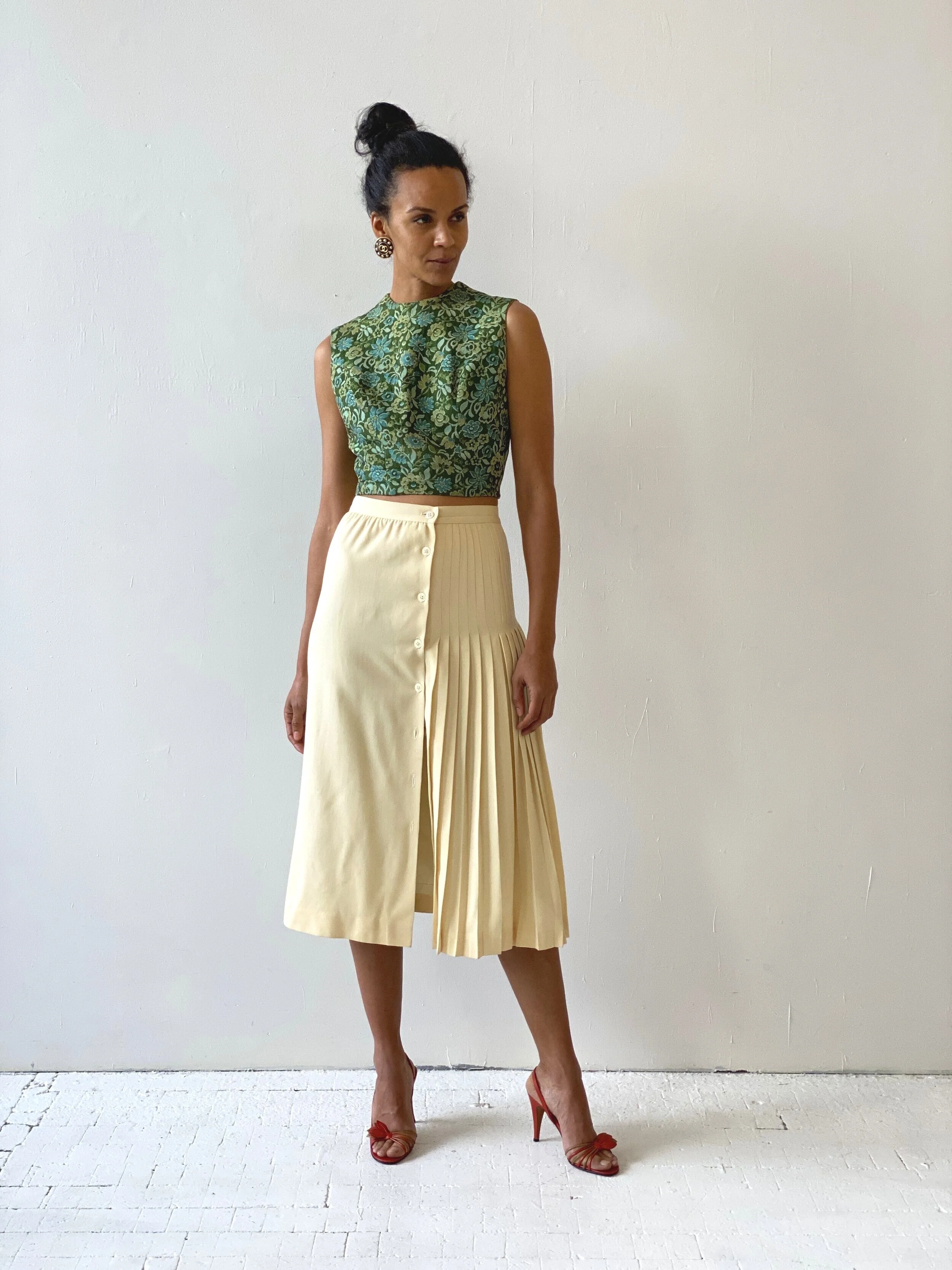 Vintage Floral Jacquard Skirt Pleated Skirt, Circa 1960s/70s