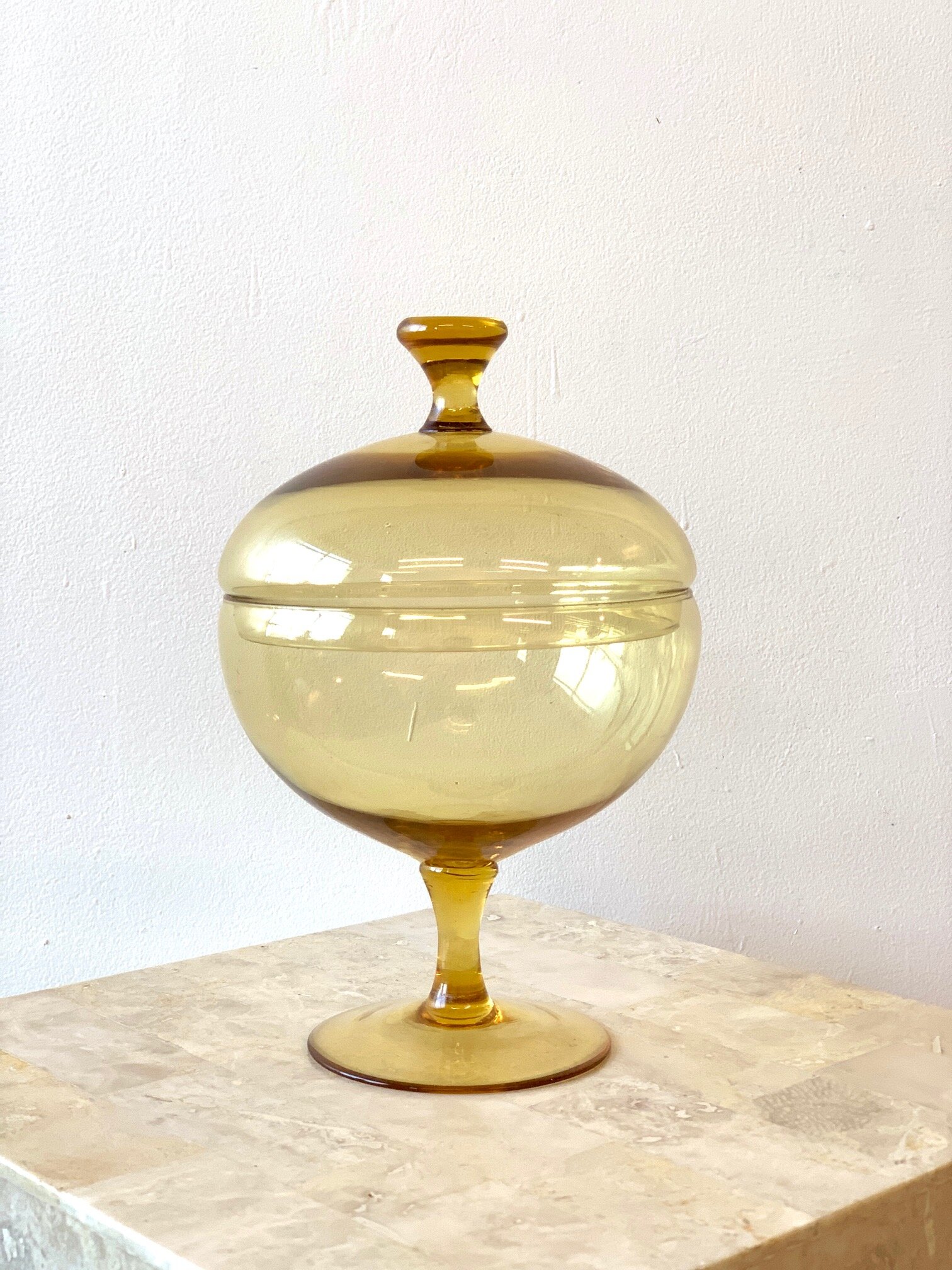 Vintage Amber Glass Lidded Dish, circa 1960s
