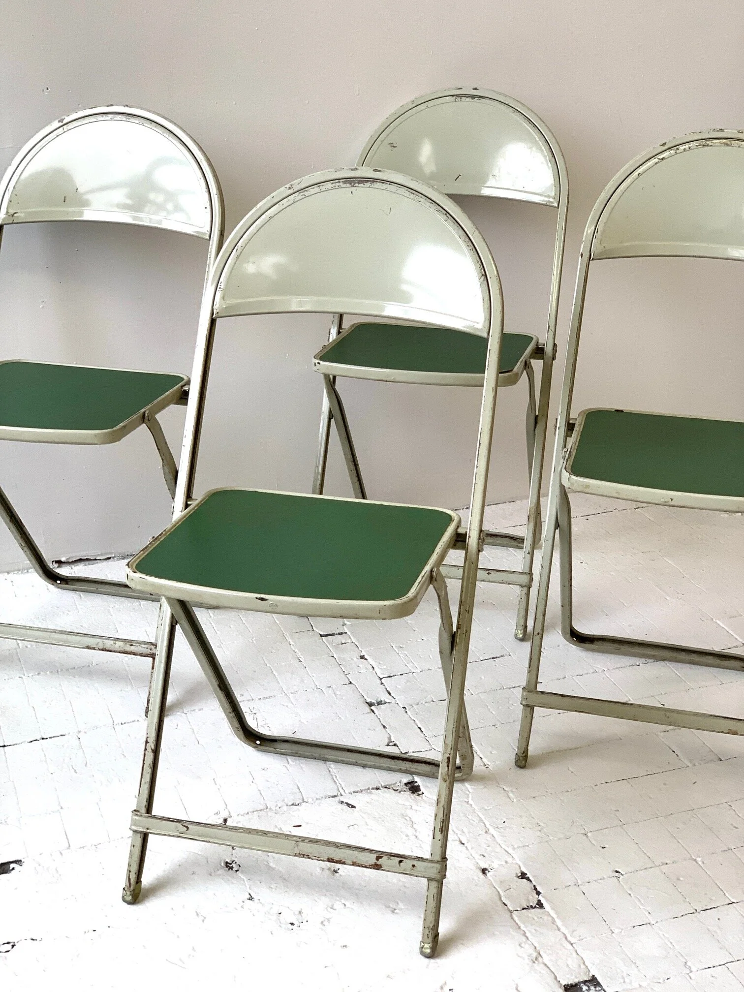 Vintage Light Green Metal Folding Chairs, circa 1950s