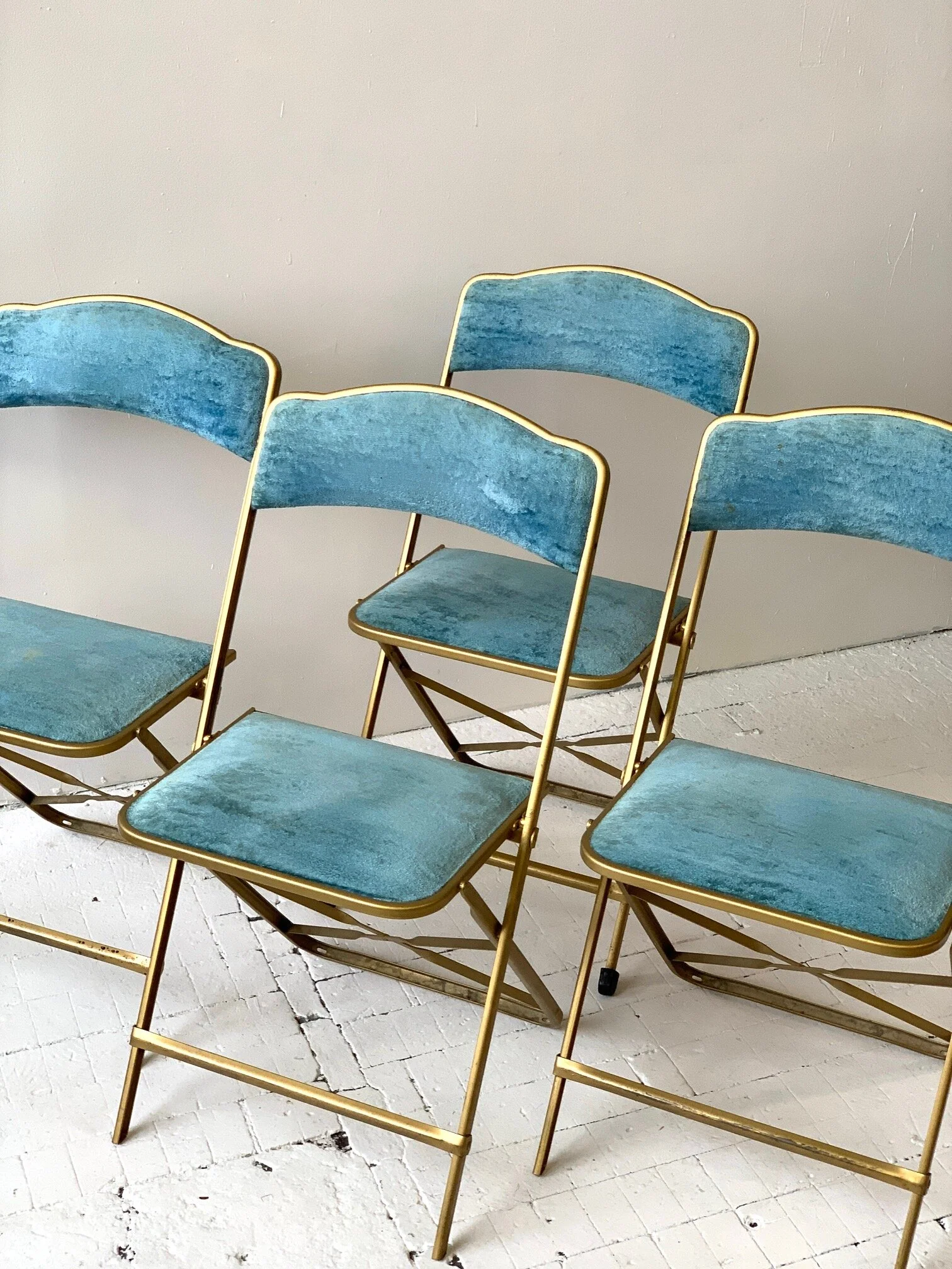 Vintage Fritz Co Gold Frame and Blue Velvet Metal Folding