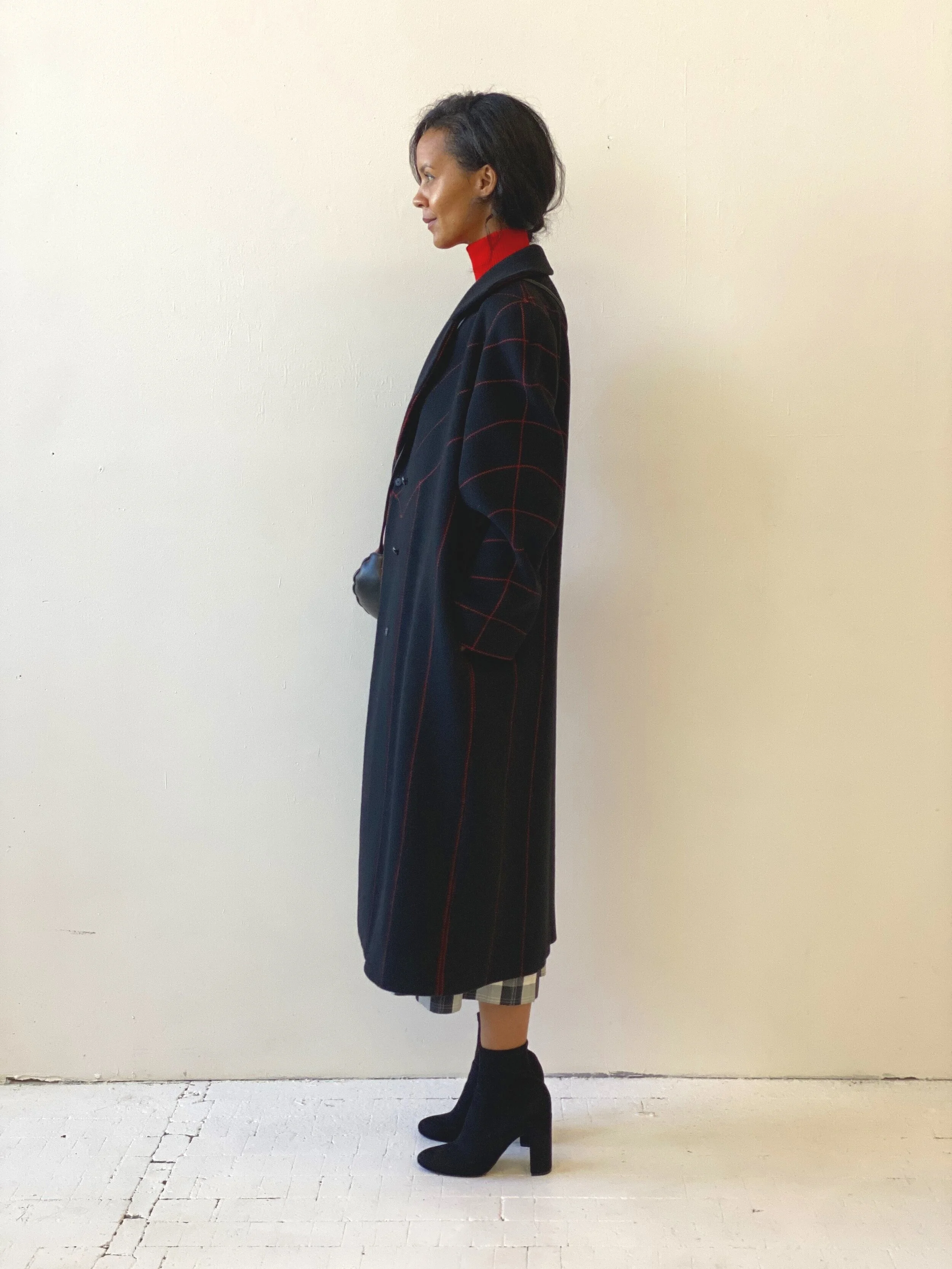 Vintage Harvé Benard Contrast Zipzag Topstitched Wool Coat, Circa 