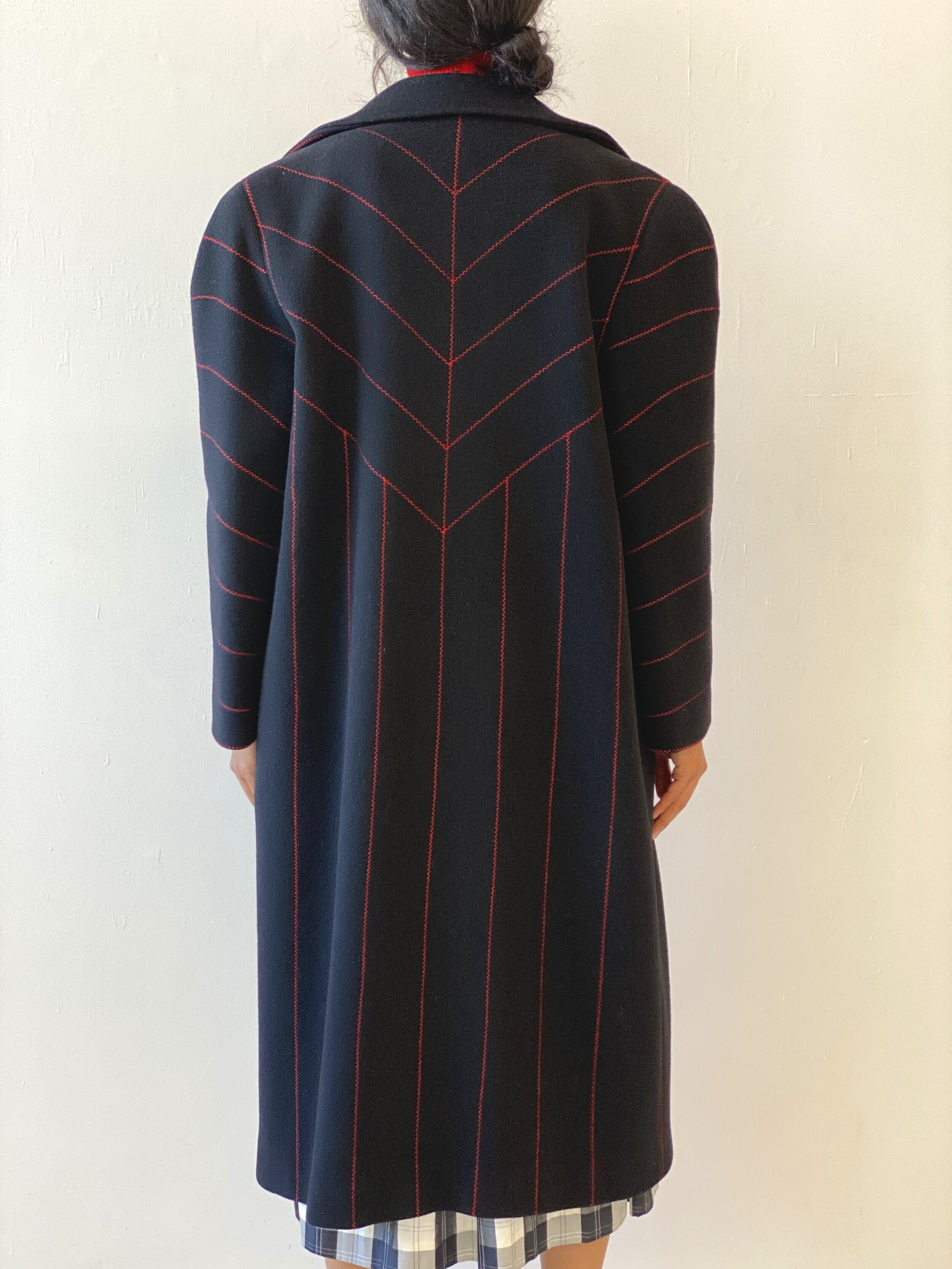 Vintage Harvé Benard Contrast Zipzag Topstitched Wool Coat, Circa 