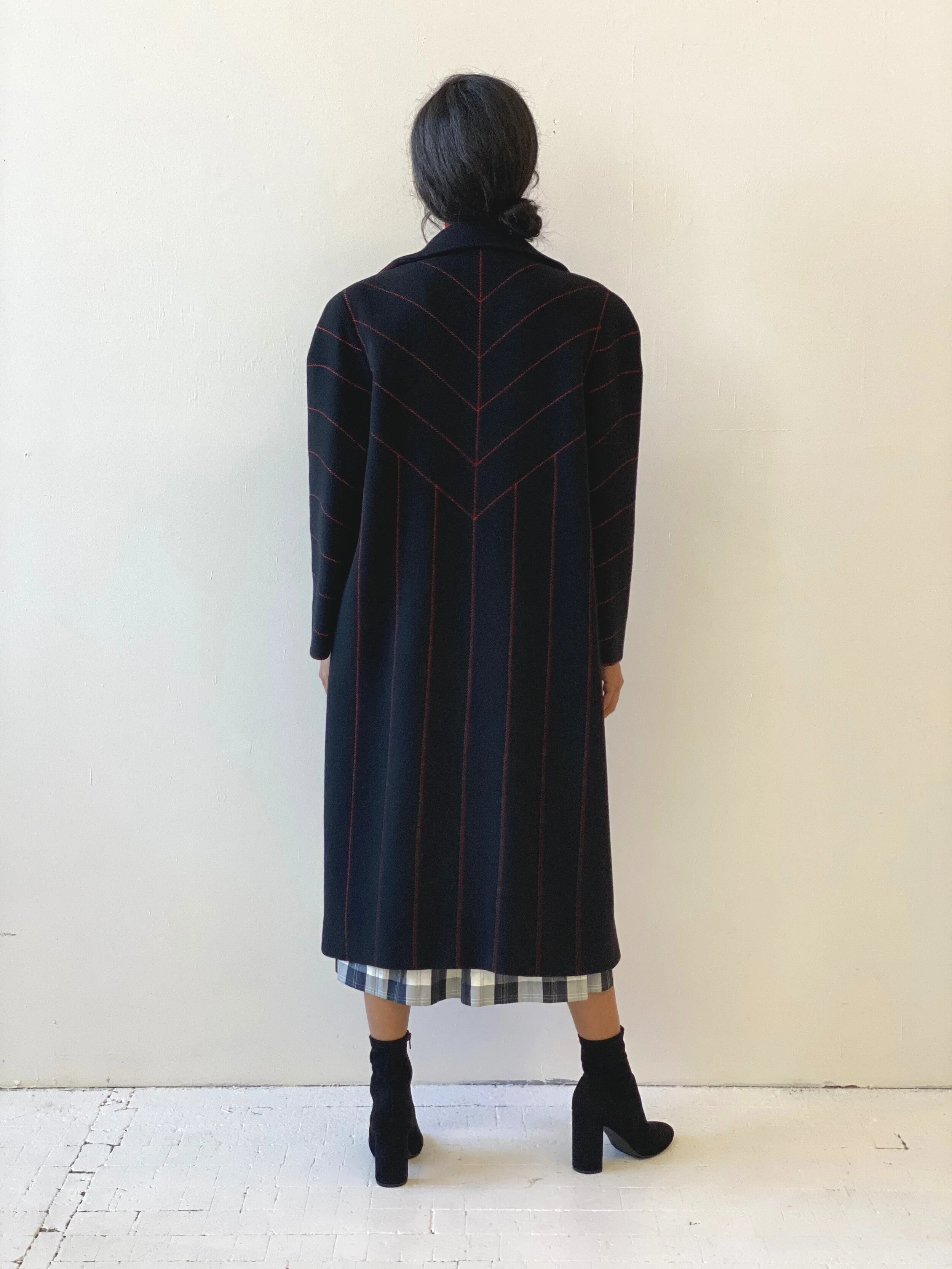 Vintage Harvé Benard Contrast Zipzag Topstitched Wool Coat, Circa 
