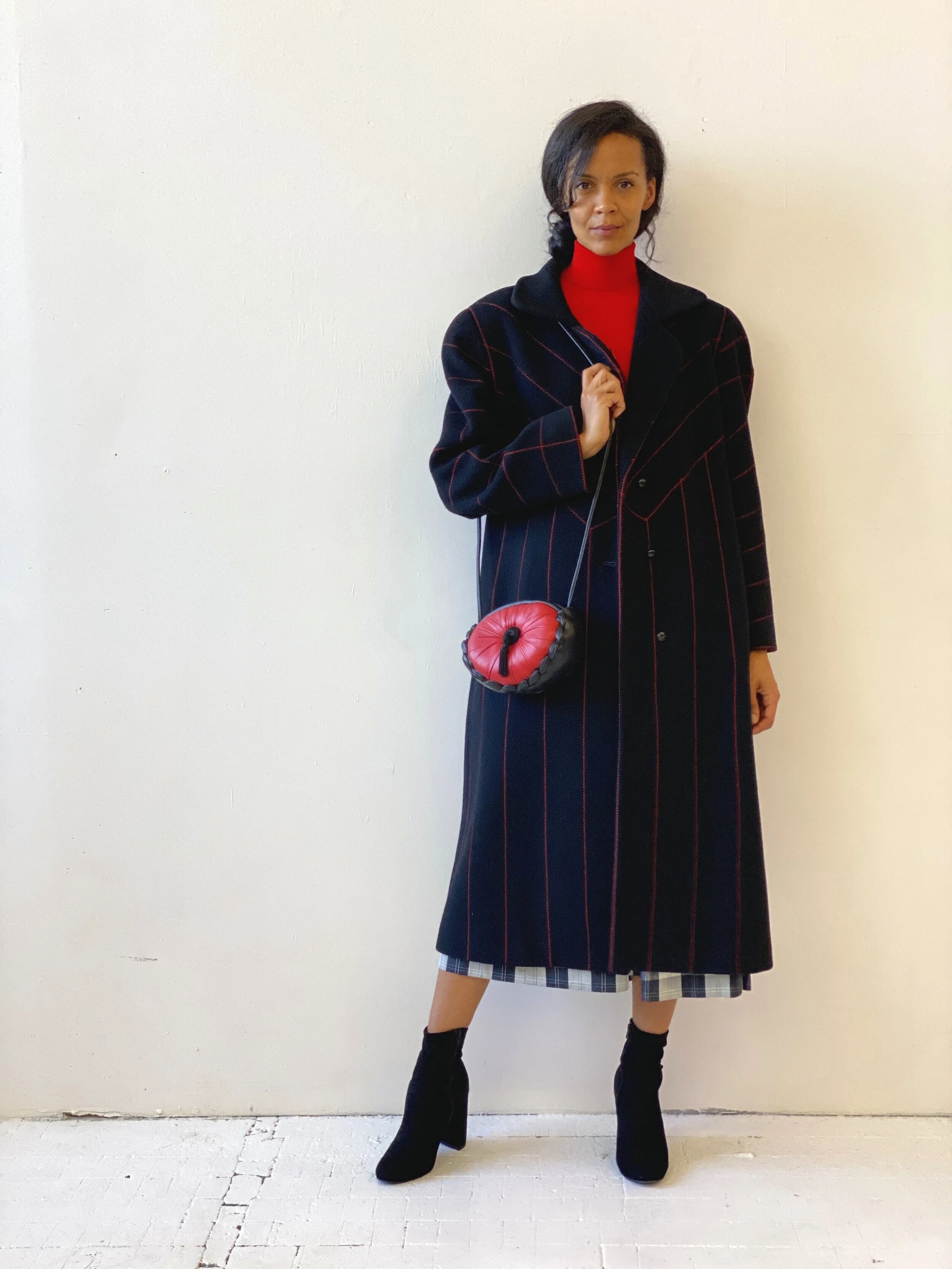 Vintage Harvé Benard Contrast Zipzag Topstitched Wool Coat, Circa 