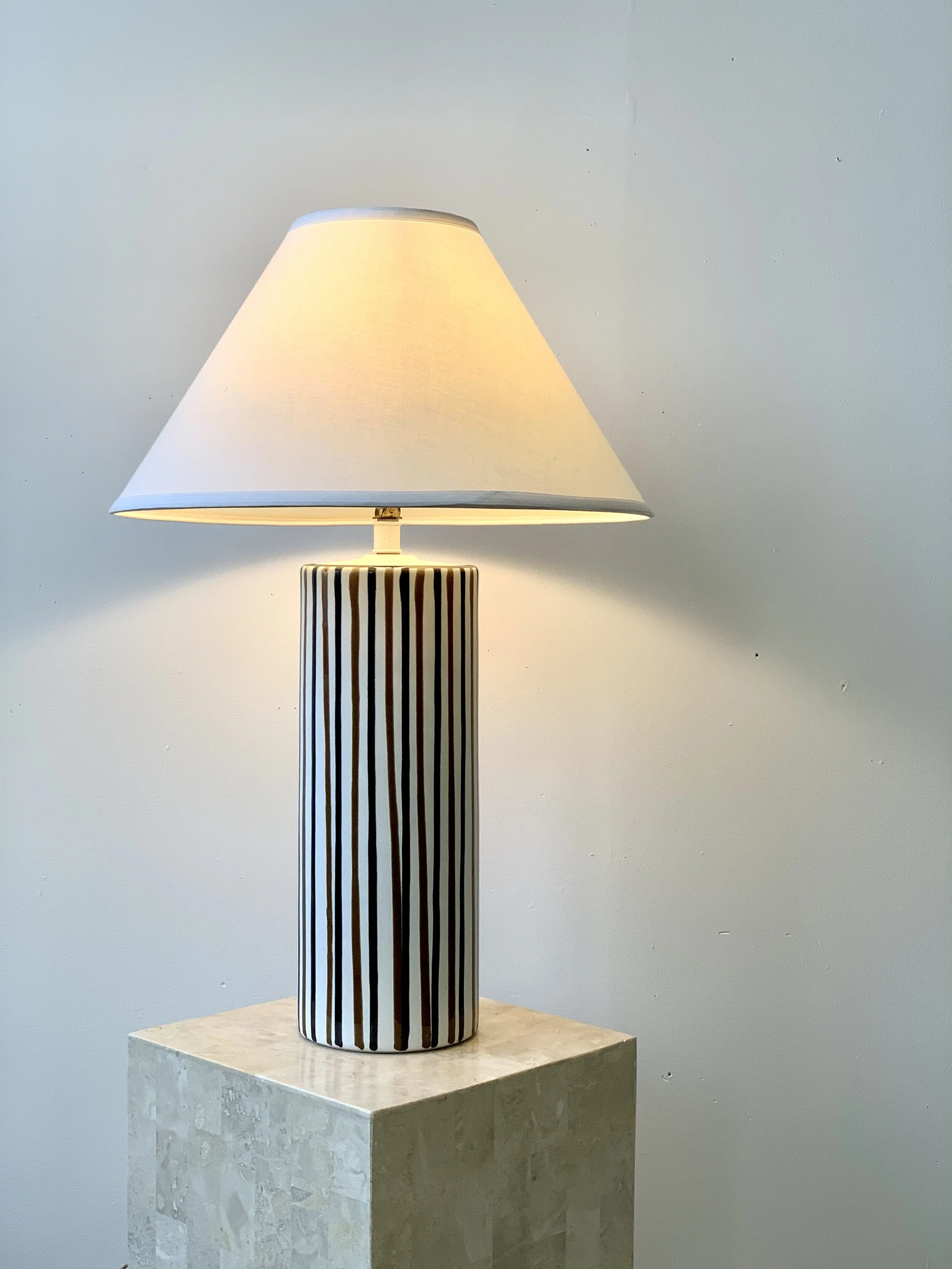 Vintage Striped Ceramic Cylindrical Lamp, Circa 1950s, Italy