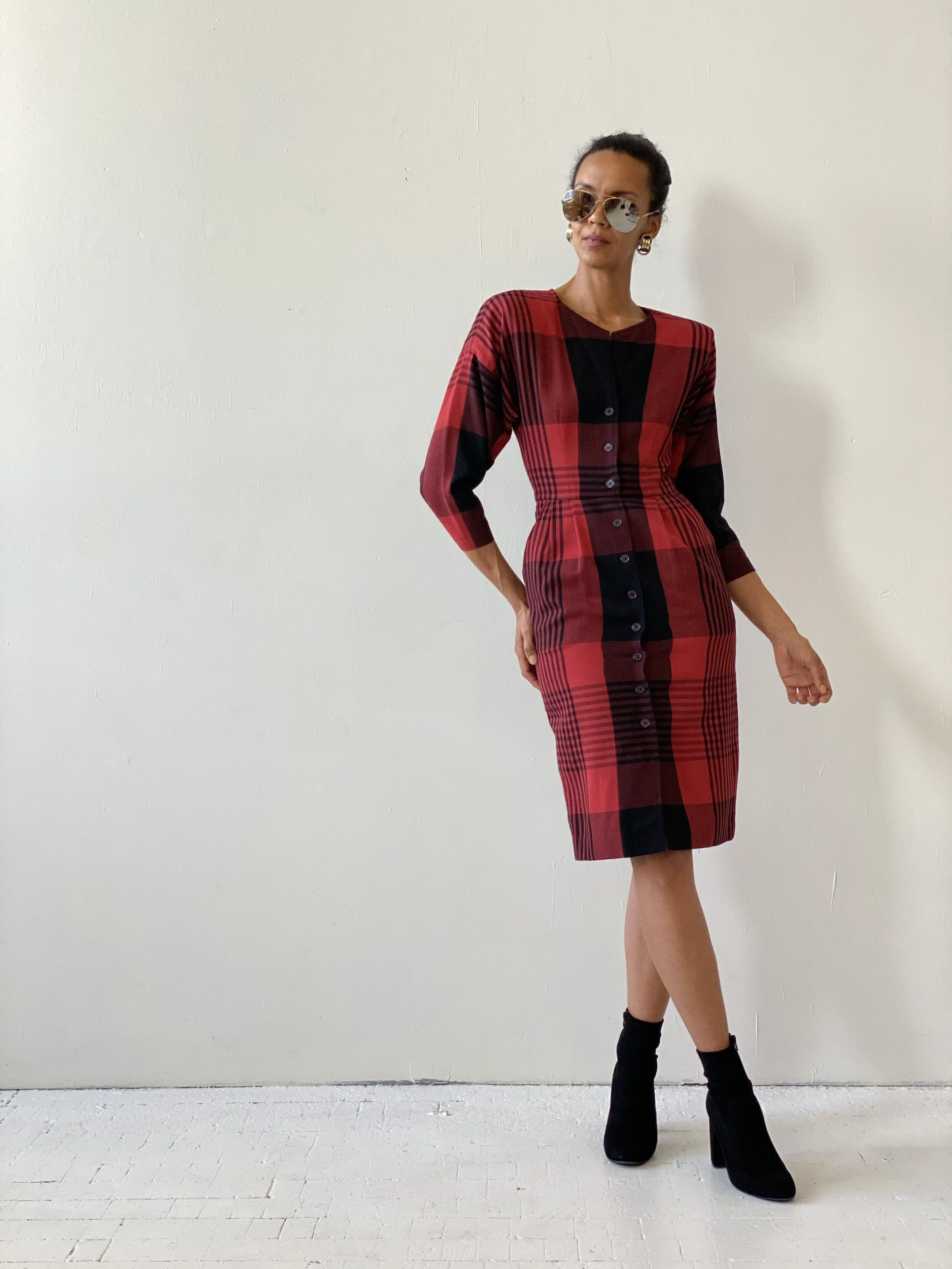 Vintage Exploded Check + Plaid Wool Dress, Circa 1980s