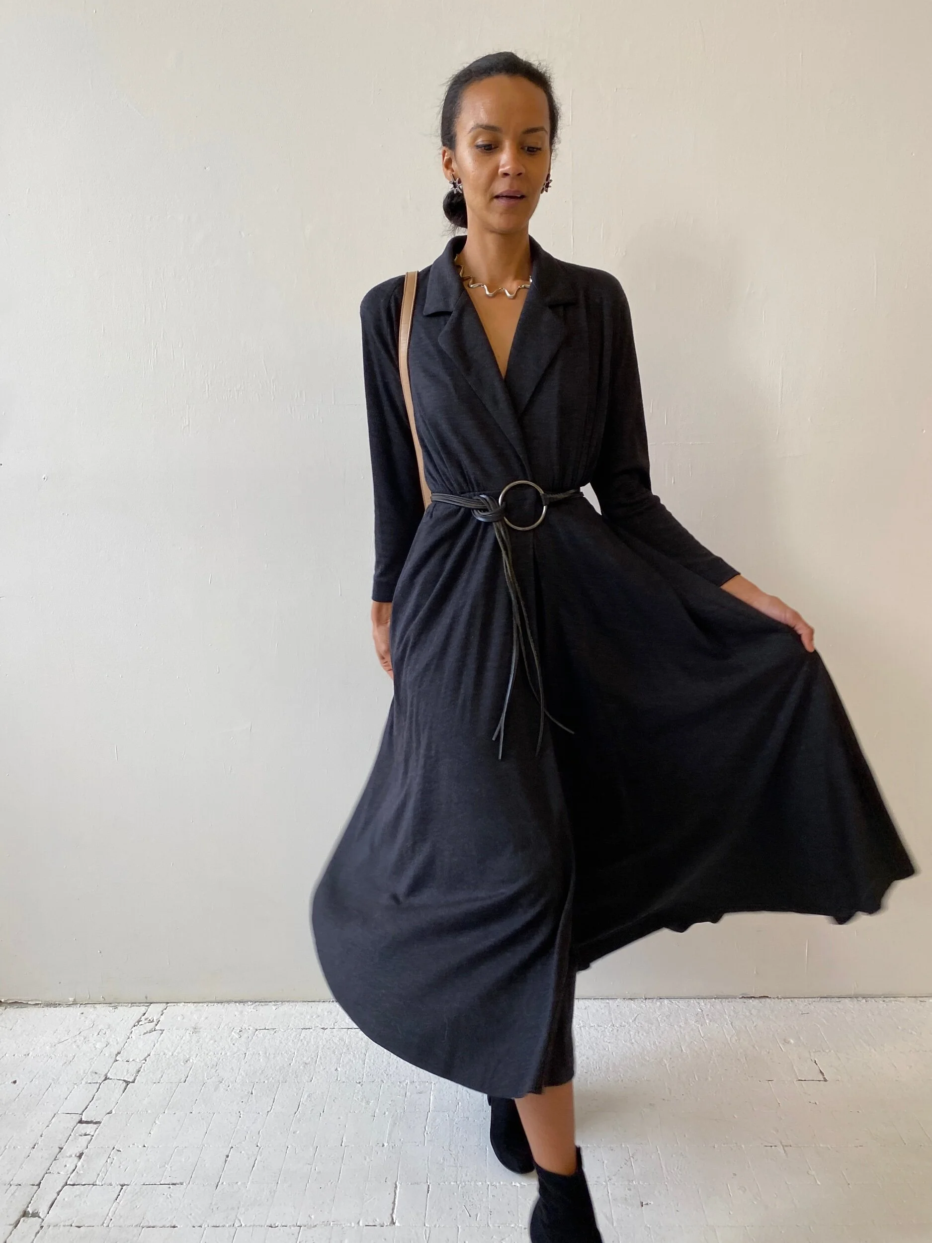 Vintage Donna Karan New York Black Label Heathered Wool Jersey Wrap Front  Dress, Circa 1980s — portmanteau new york