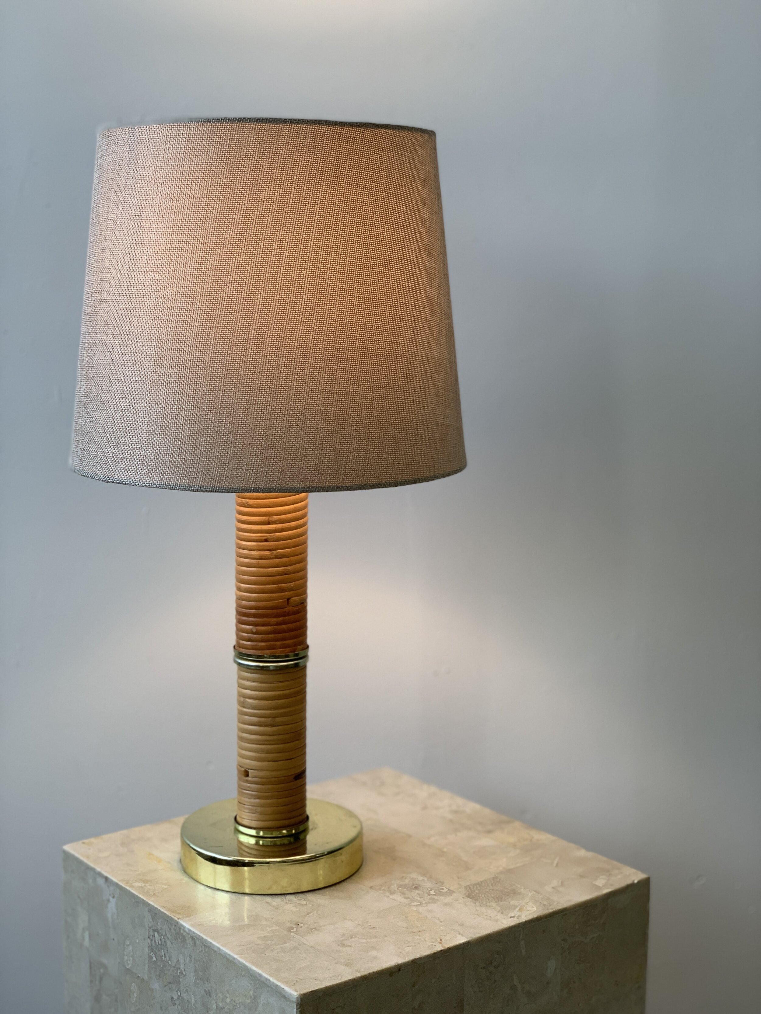 Vintage Split Reed + Goldtone Table Lamp, Circa 1970s