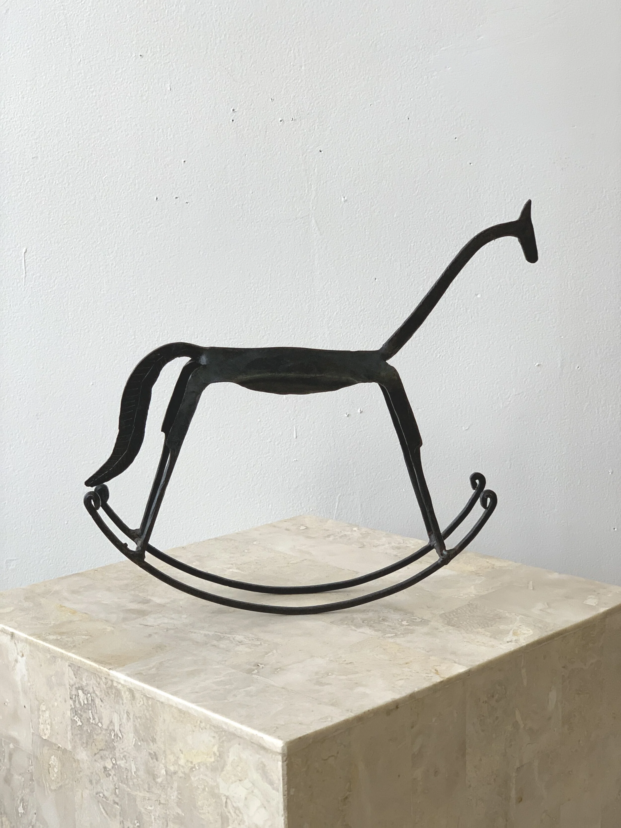 Vintage Mid-Century Modern Frederick Weinberg-Style Hand-forged Iron Rocking Horse