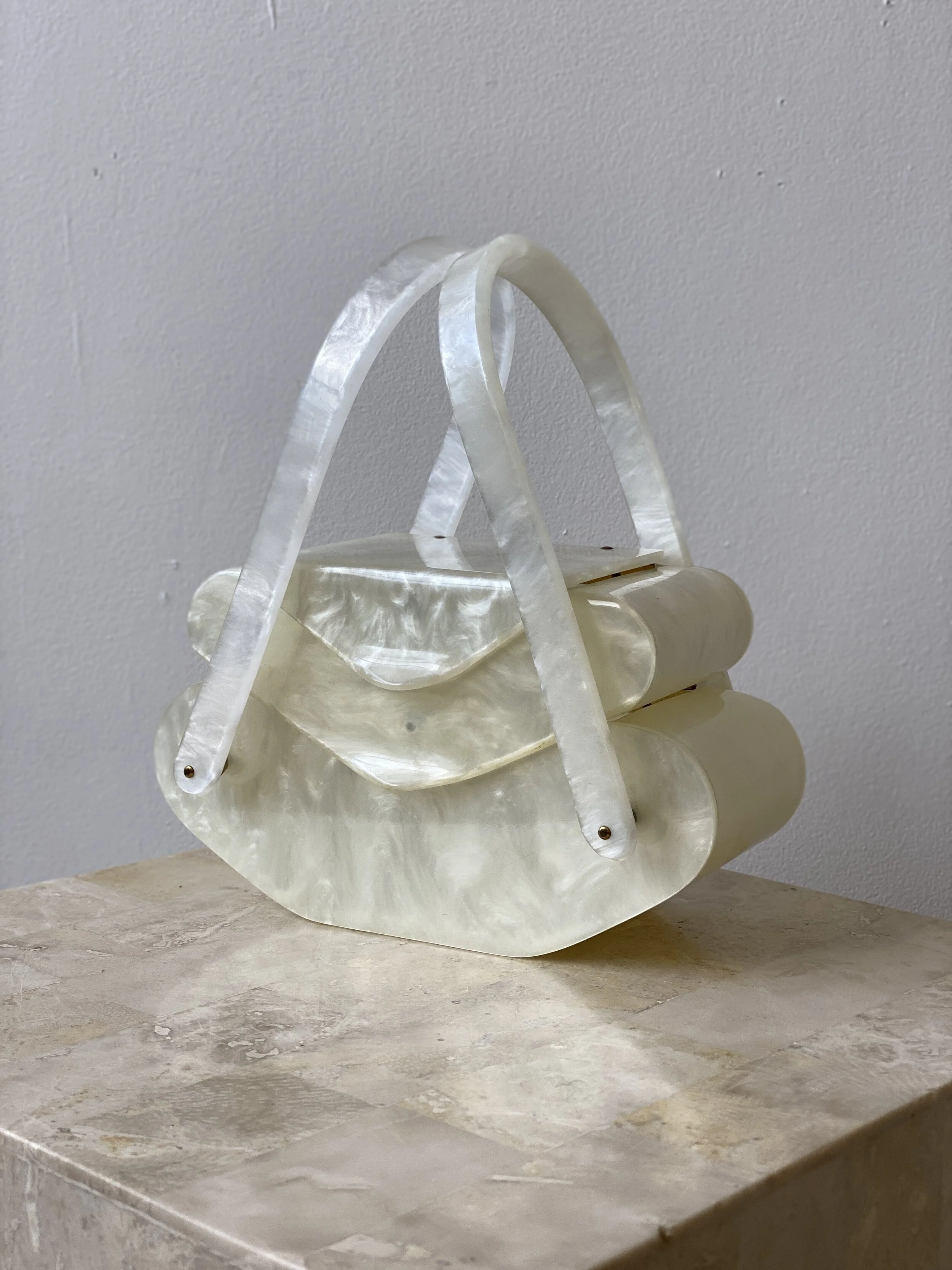 Rare Vintage Wilardy New York White Pearlescent Lucite Handbag 