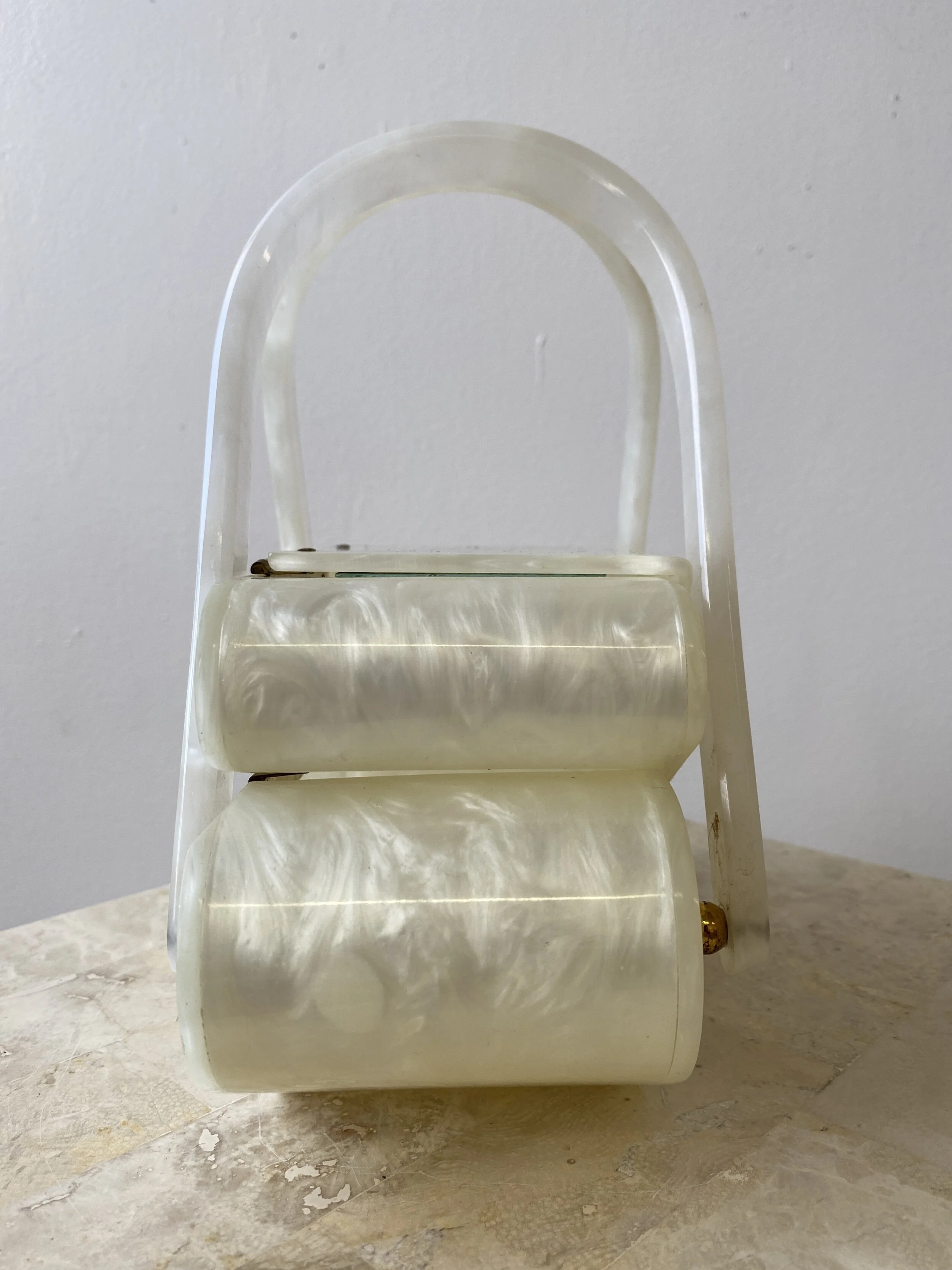 Rare Vintage Wilardy New York White Pearlescent Lucite Handbag
