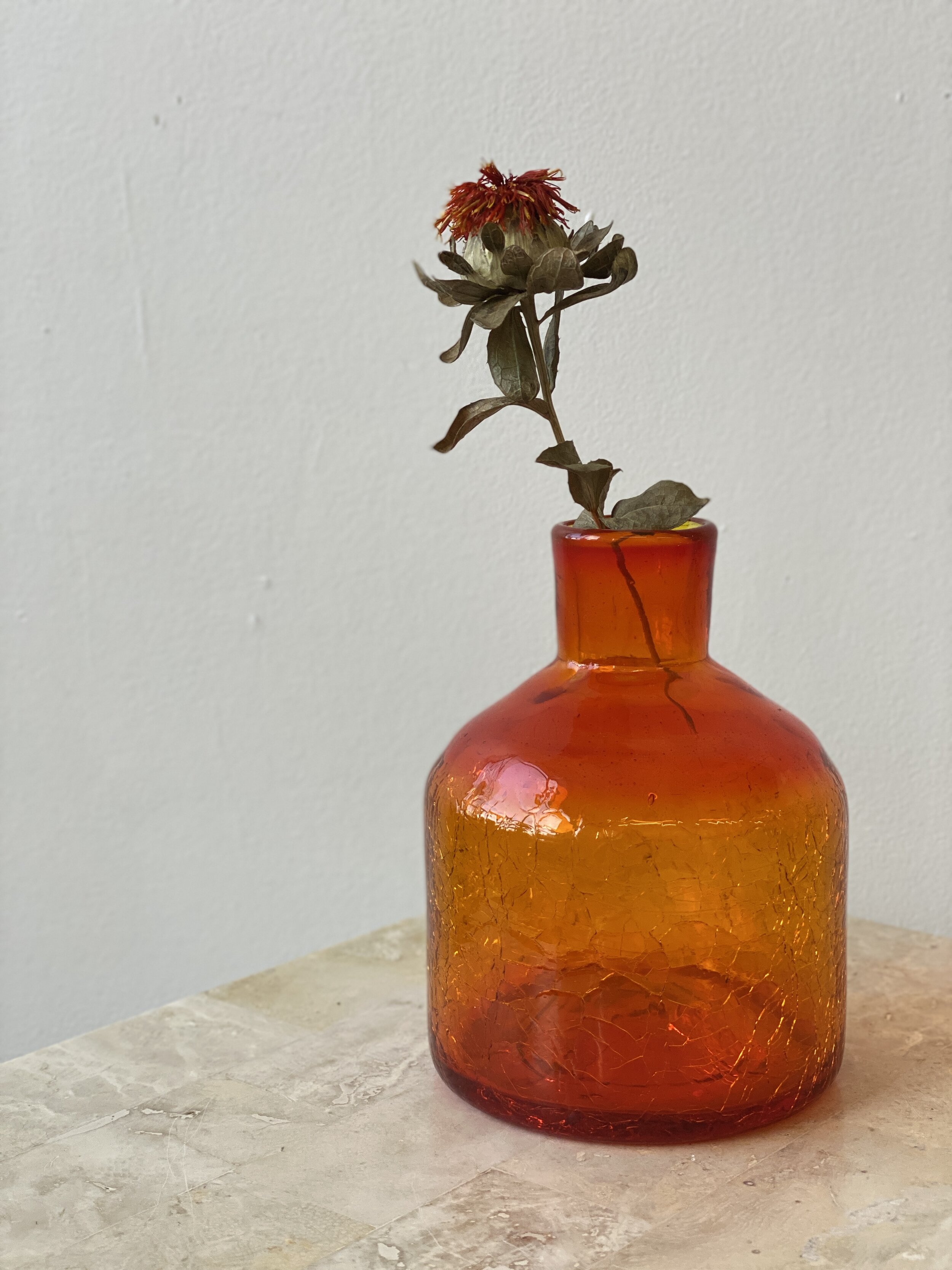 Vintage Blenko Crack Glass Amberina Bottle Vase, Circa 1960s