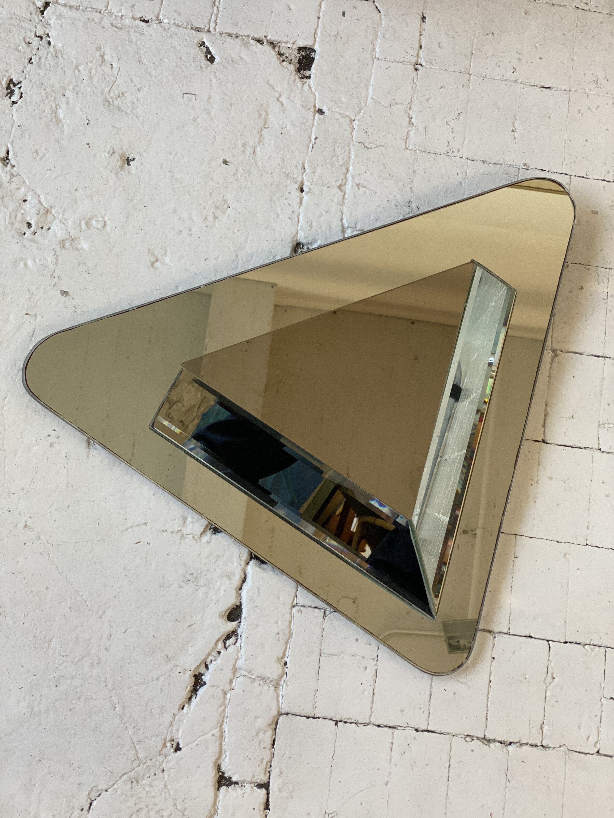 Vintage Layered Beveled Triangular Mirror, Circa 1970s