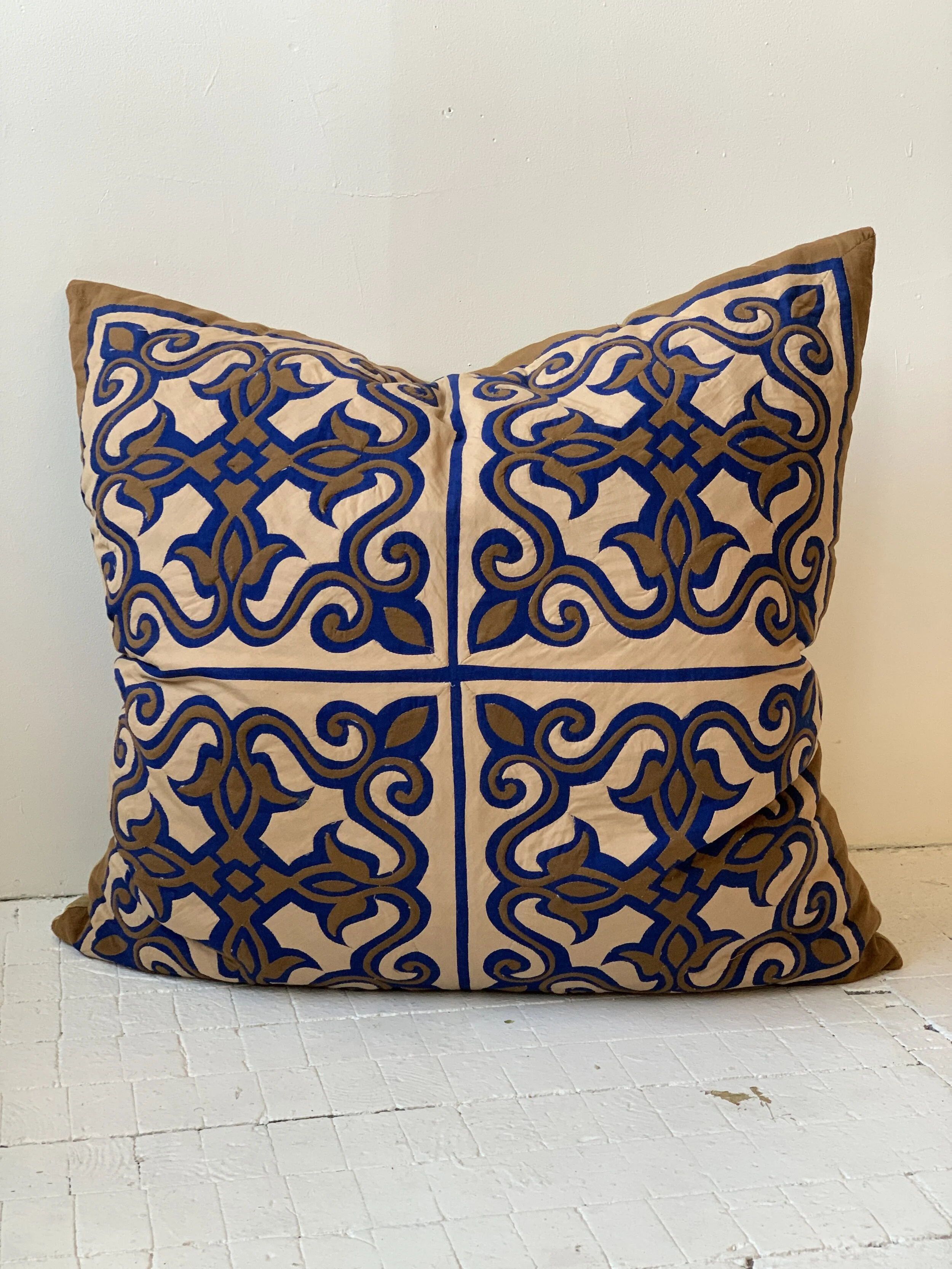Vintage Moroccan Hand-Stitched Cotton And Velvet-Backed Floor Pillow, Circa 1960s