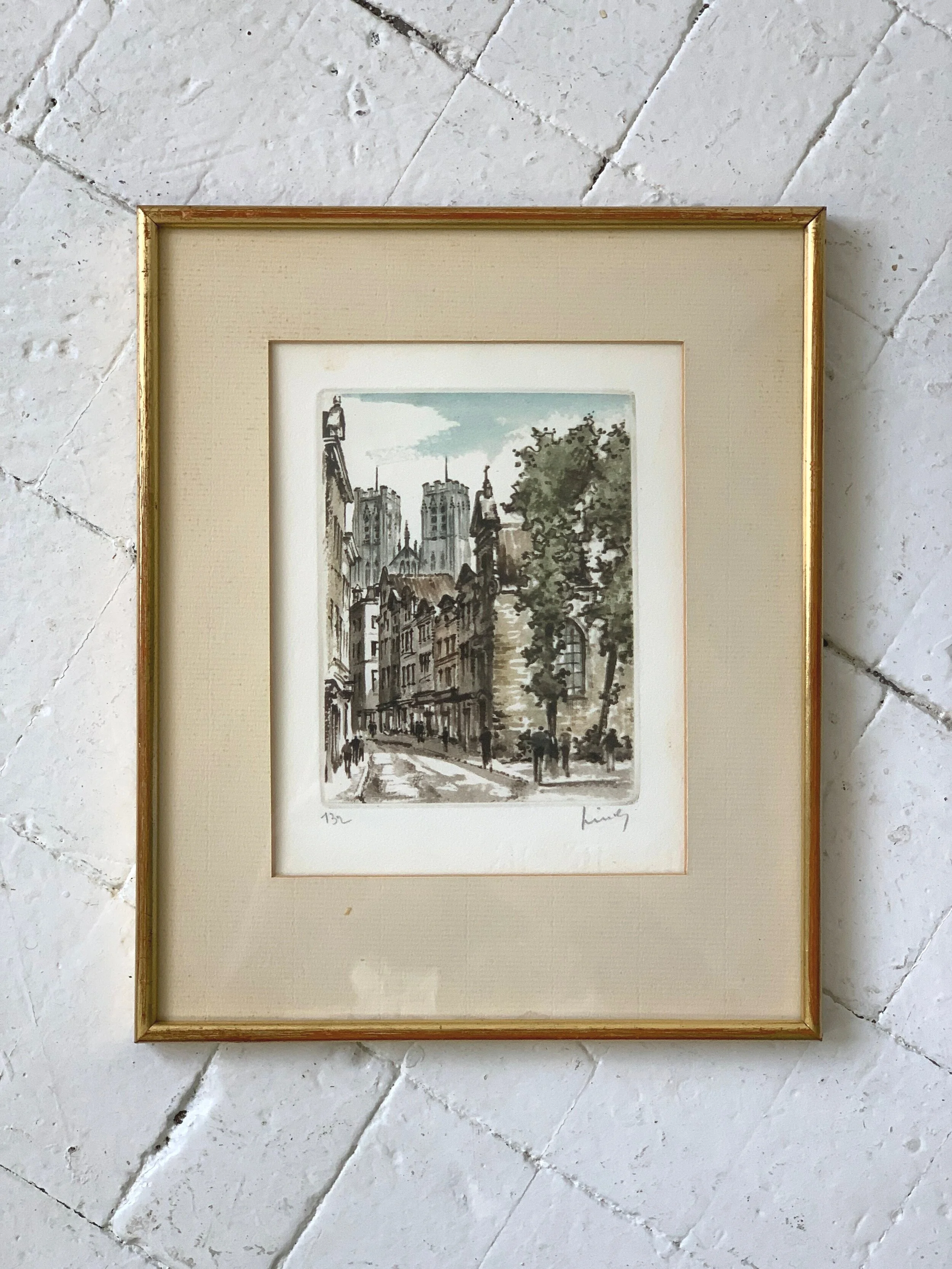 Vintage Roger Hebbelinck Signed European City Scene Print, Circa 1950s