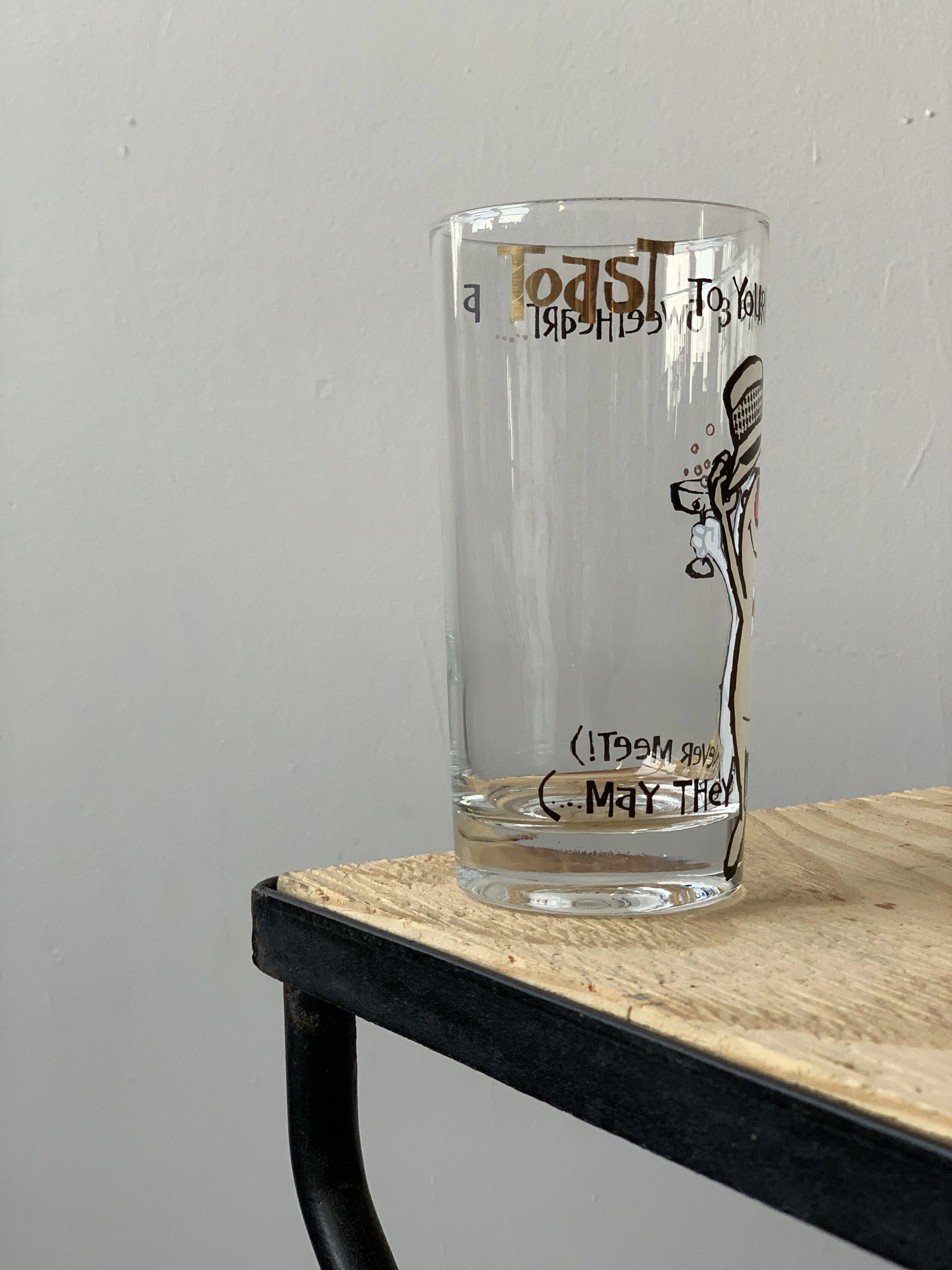Rare Vintage Mid Century Humorous Novelty Cocktail Glass Set of 5, Circa  1960s  portmanteau new york