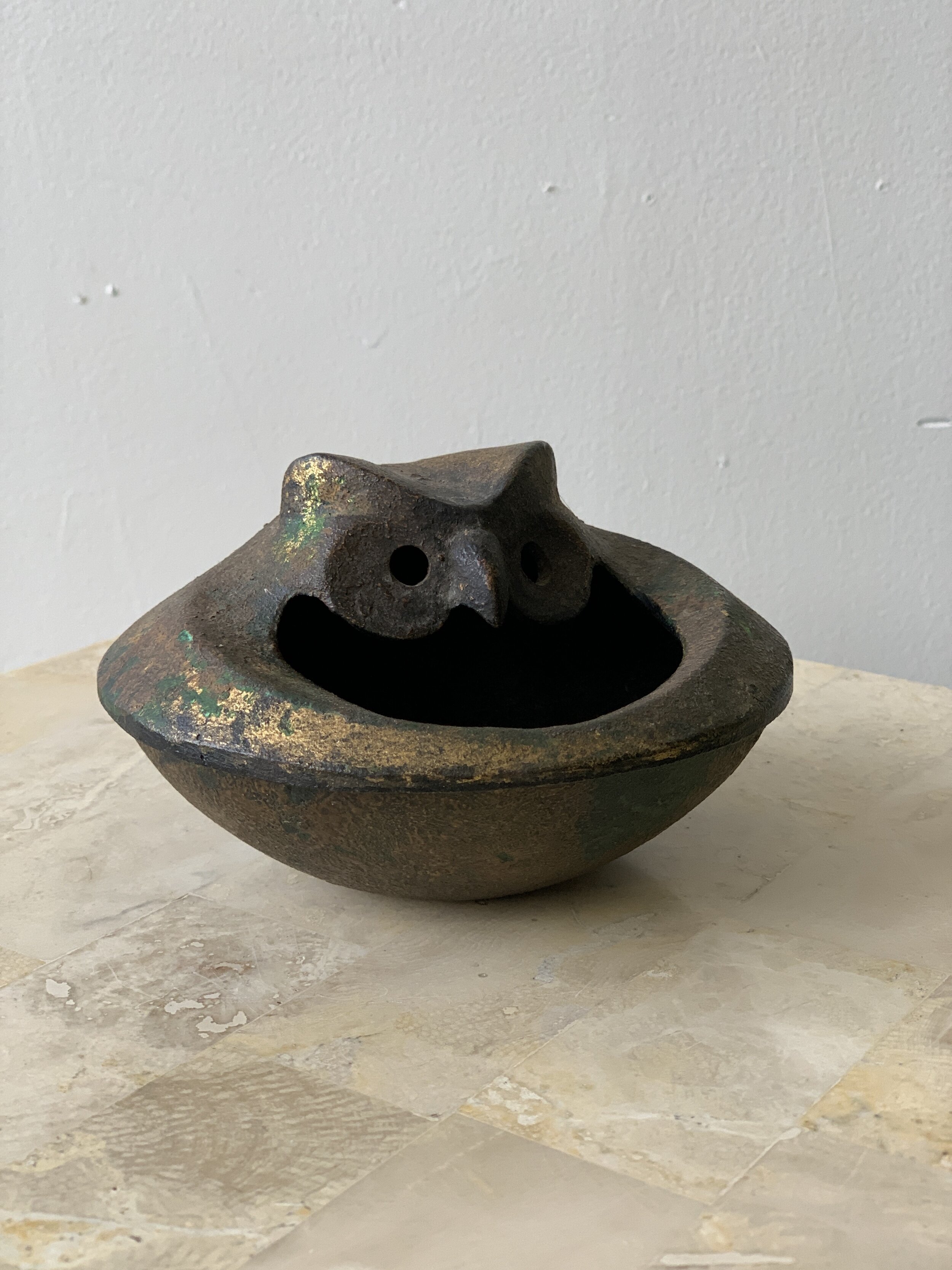 Vintage Cast Iron Owl Lidded Incense Burner / Ashtray, Circa 1950s