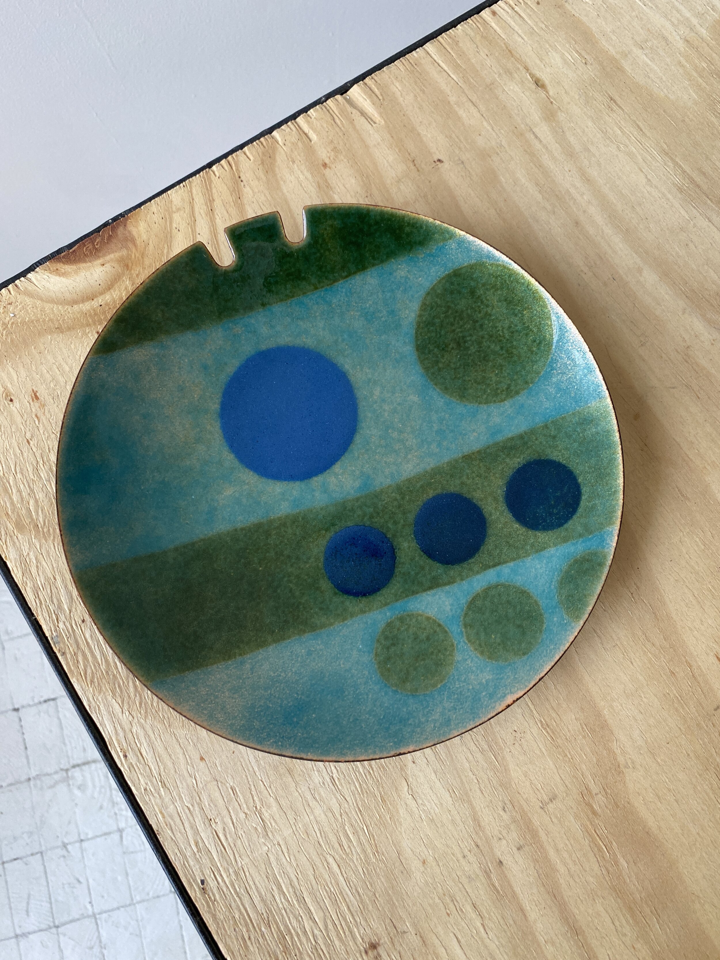 Vintage Mid Century Dot + Stripe Enameled Dish, Circa 1960s