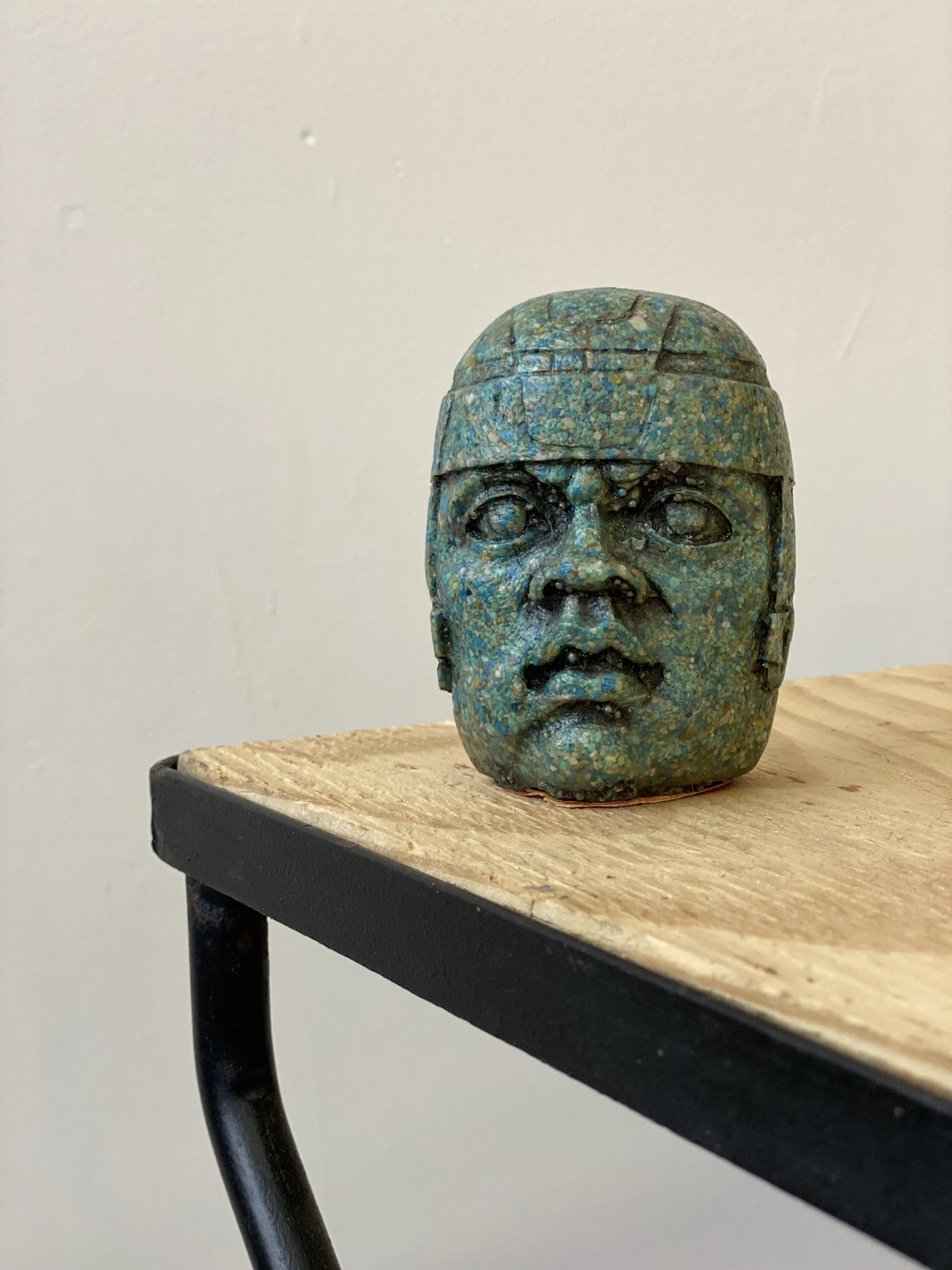 Vintage Mini Mexican Olmec Resin and Crushed Stone Head, Circa 1960s