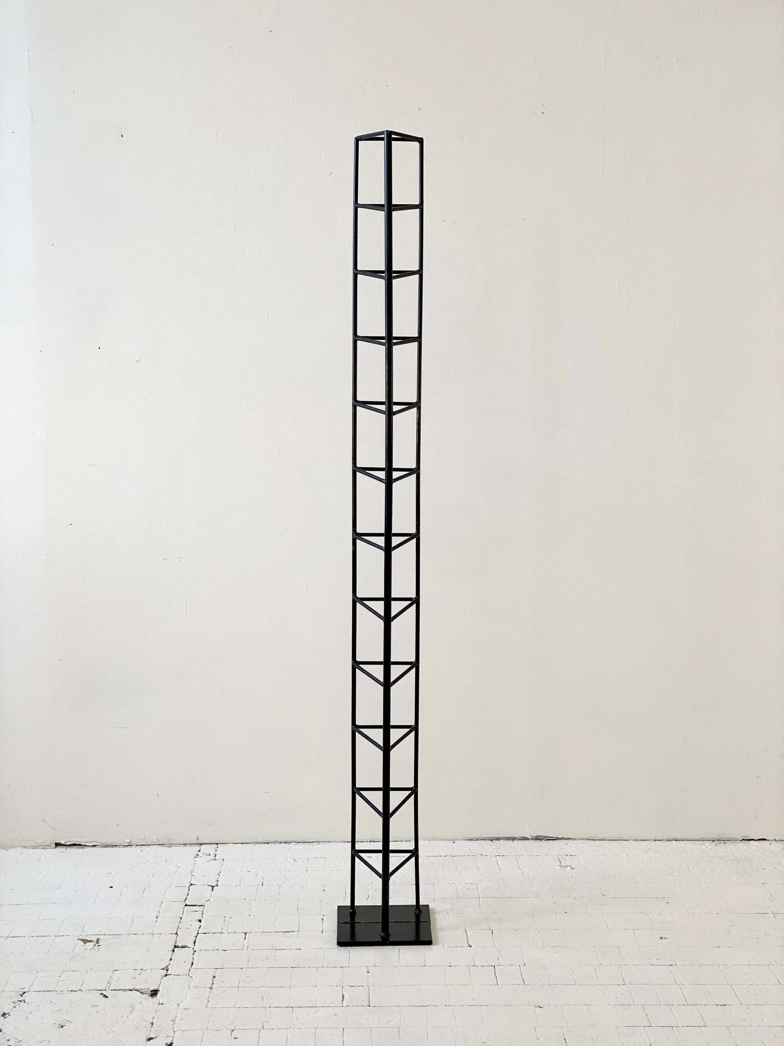 Vintage Wrought Iron Geometric Triangulated Totem Sculpture, Circa 1980s
