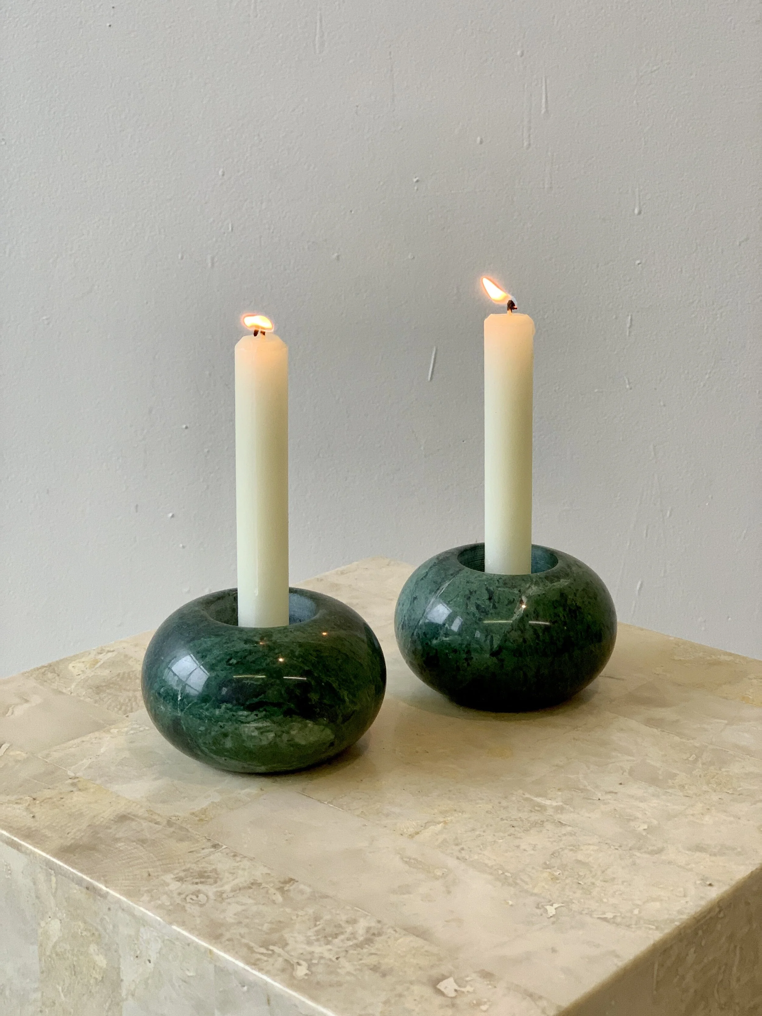 Vintage Italian Verdi Marble Candlestick Holders, Circa 1990s