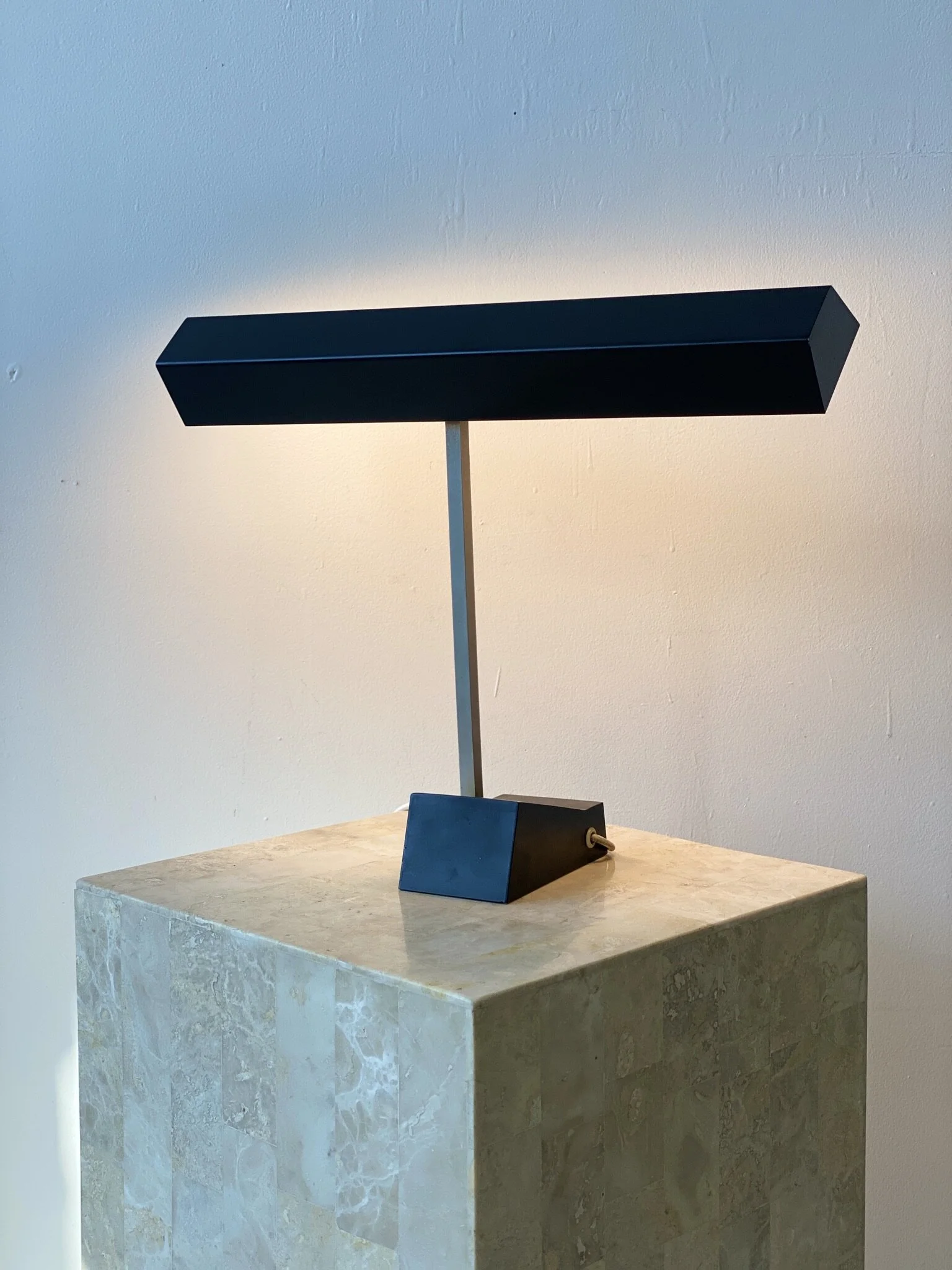 Vintage Angular Black Painted Steel Desk Lamp by Heinz Pfaender for Hillebrand, Circa 1960s