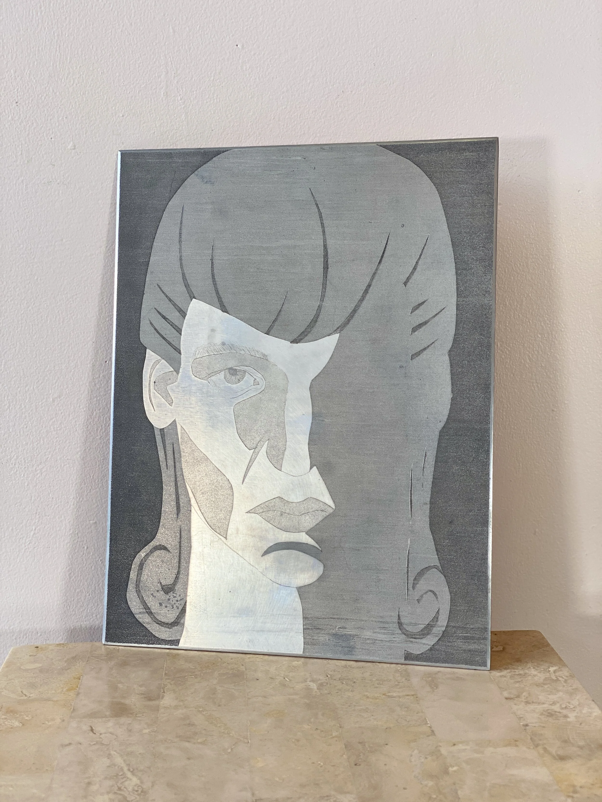Vintage Steel Etching of Face, Attributed to Special Effects Artist Grady Holder