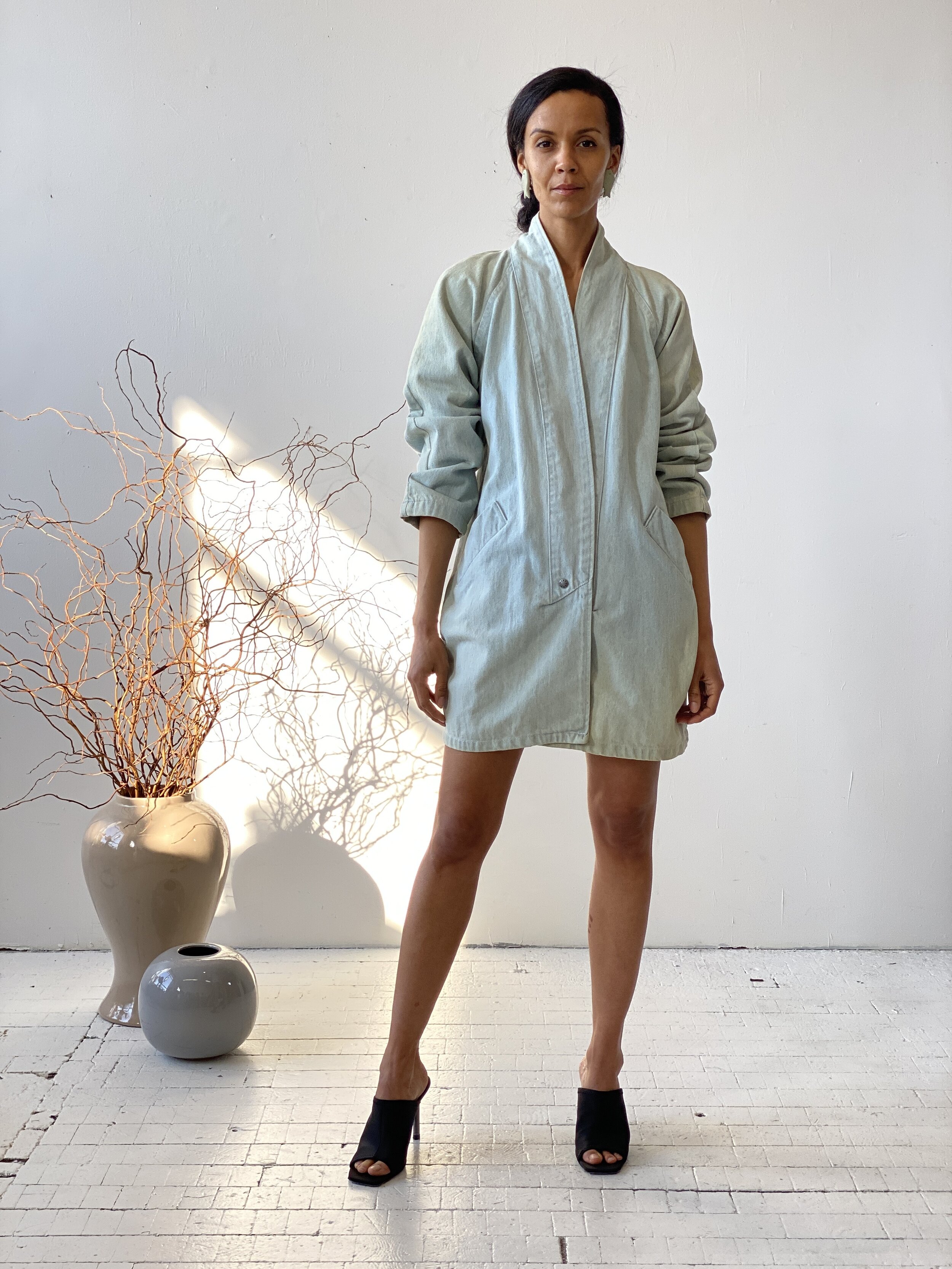 Vintage Light Wash Denim Haori-Inspired Jacket, Circa 1980s